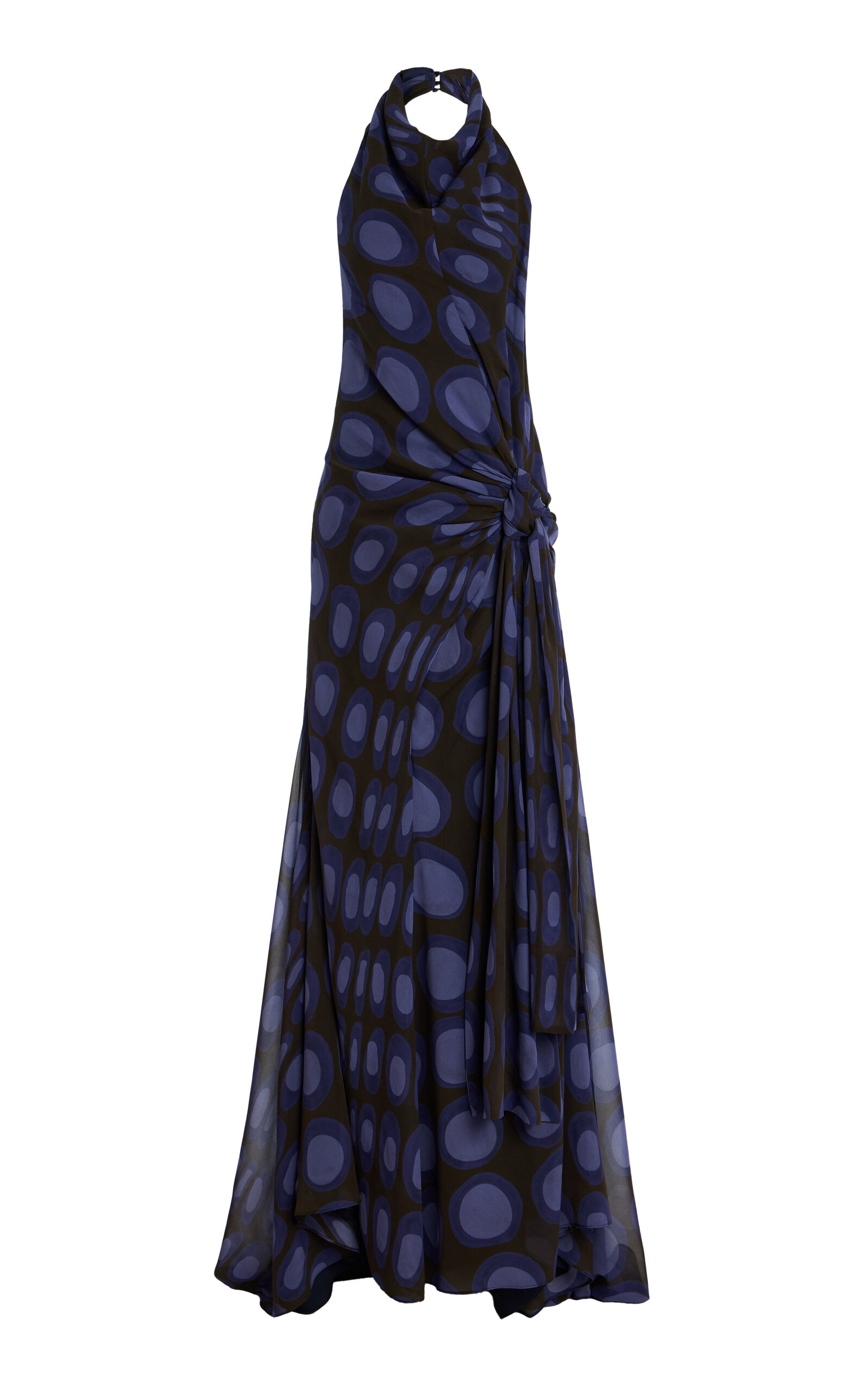 Christopher John Rogers Wiggle-Dot Silk-Chiffon Sarong Maxi Halter Dress - Print