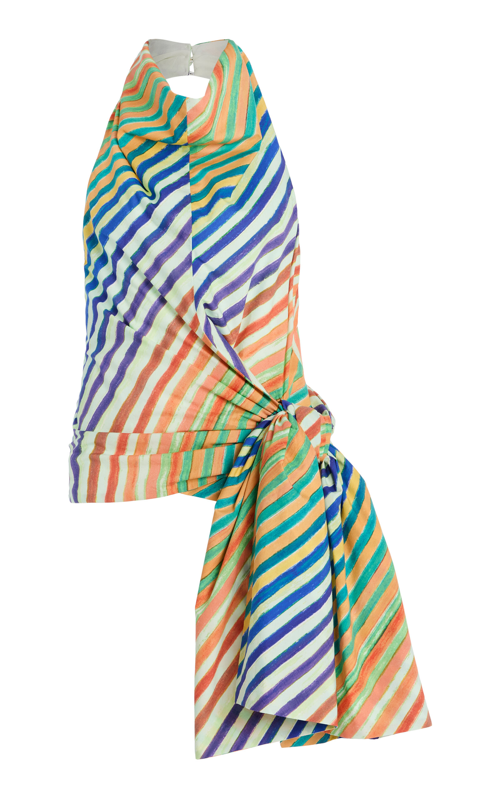 Christopher John Rogers Crayon-Striped Cotton-Poplin Sarong Top