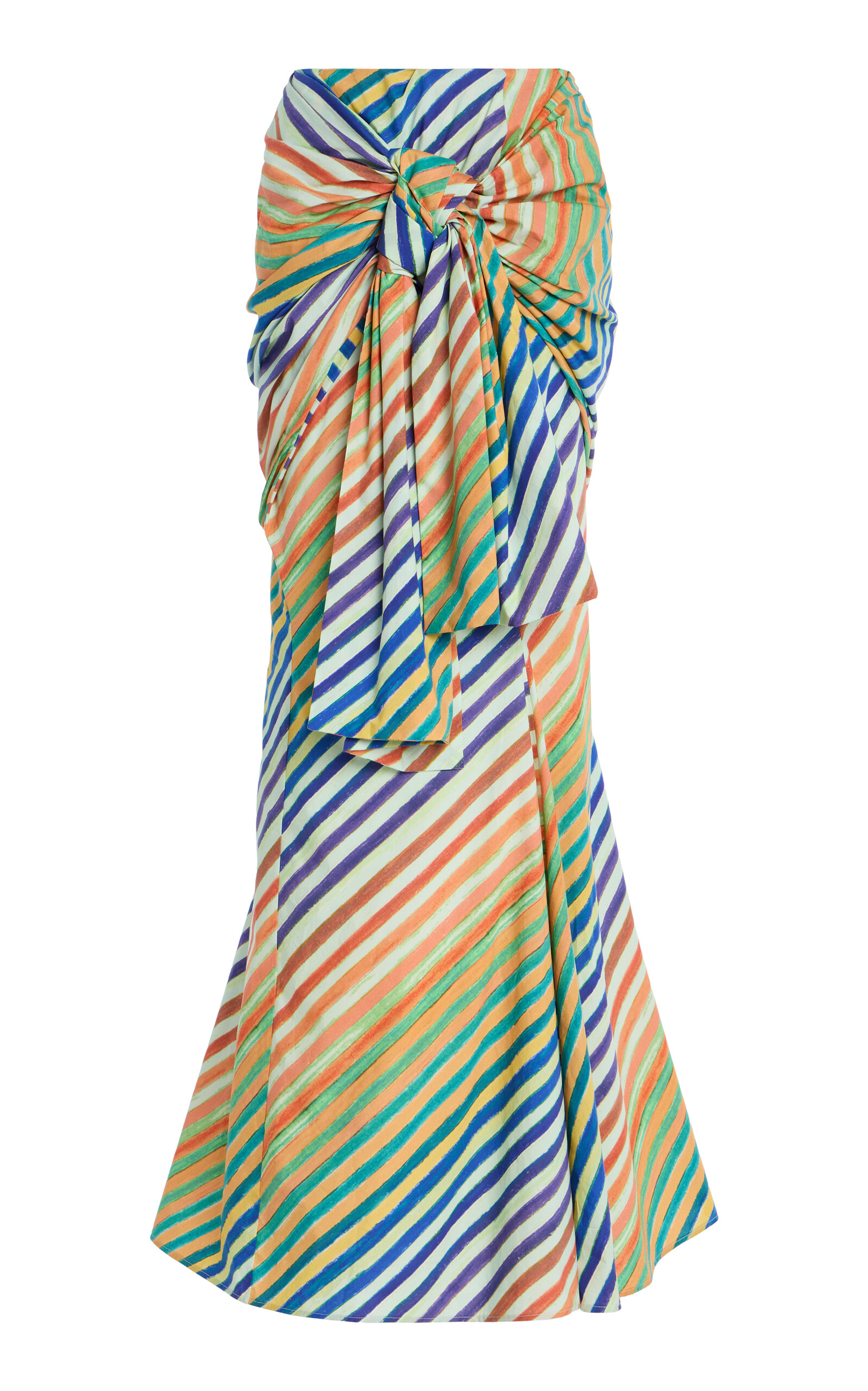 Christopher John Rogers Crayon-striped Cotton-poplin Sarong Skirt In Multi