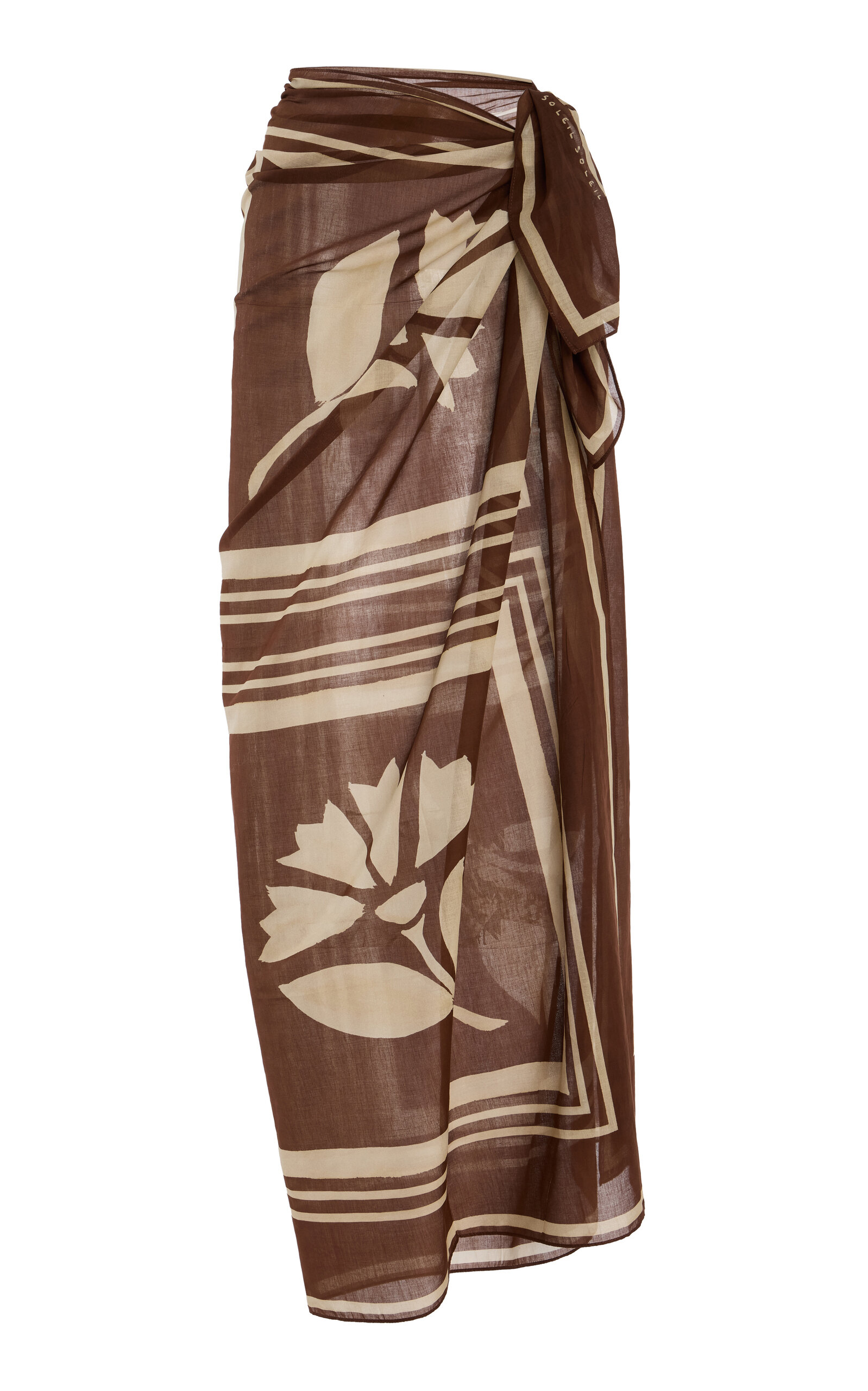 Soleil Soleil Printed Organic-cotton Square Pareo In Brown