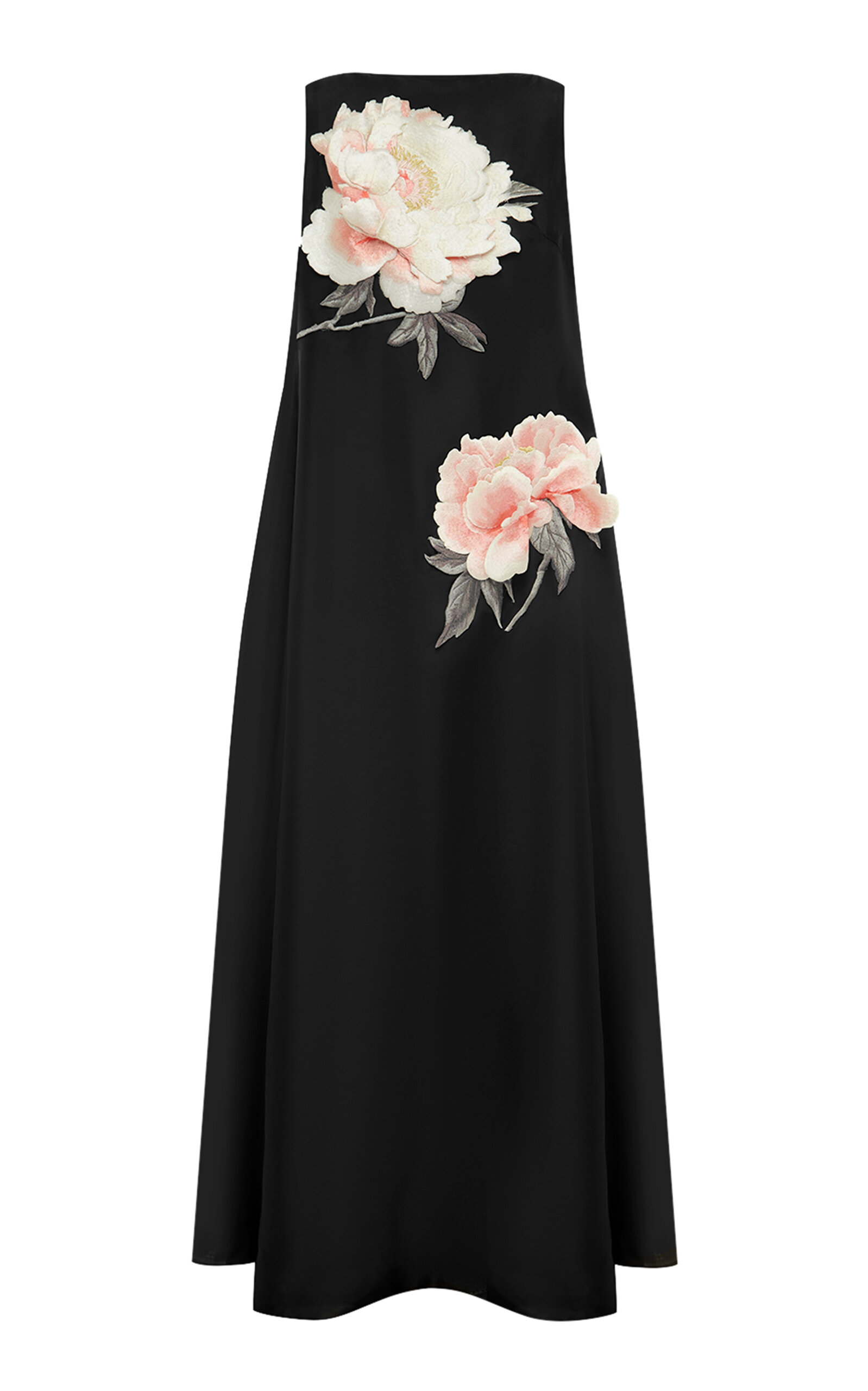 Leo Lin Exclusive Yumei Floral-appliquéd Open Back Silk Gown In Black