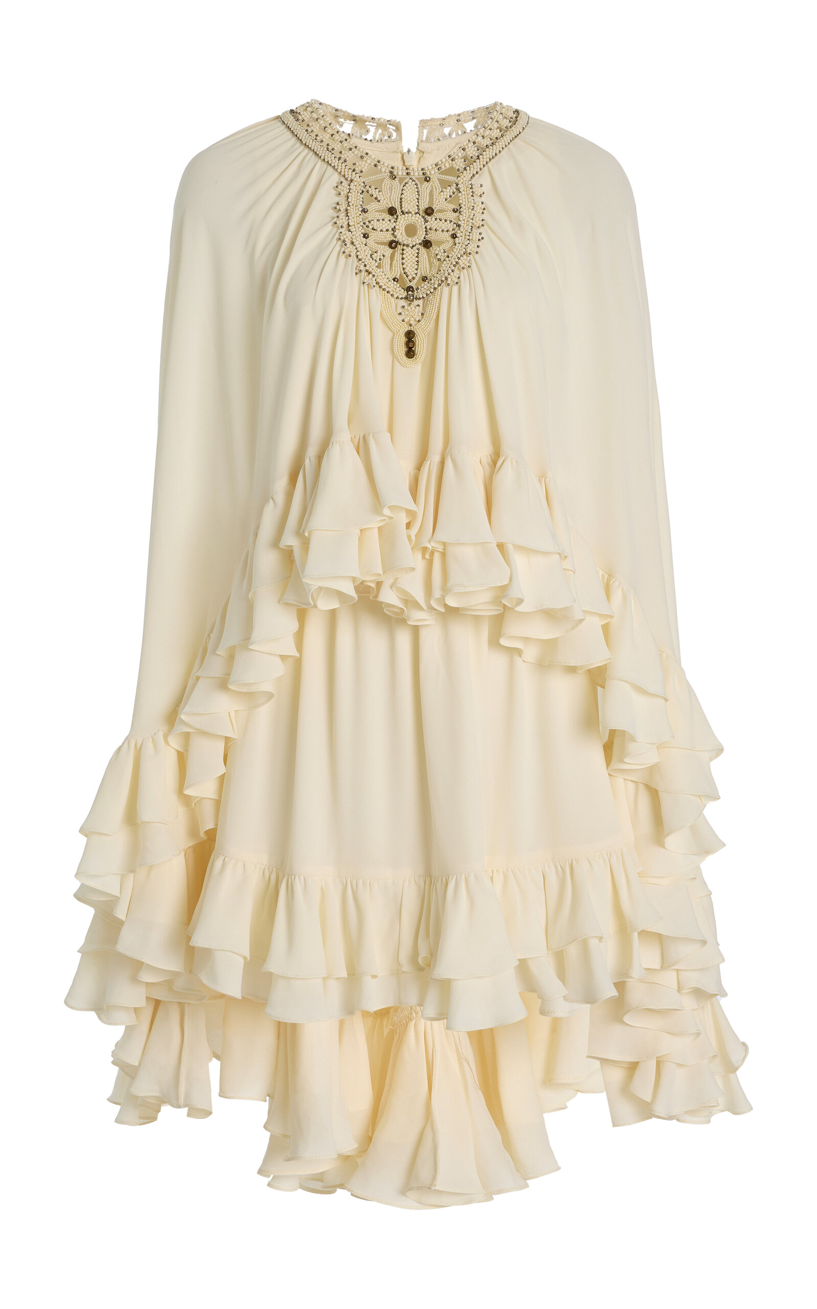 Alexis Taessa Ruffled Crepe Mini Cape Dress In Ivory