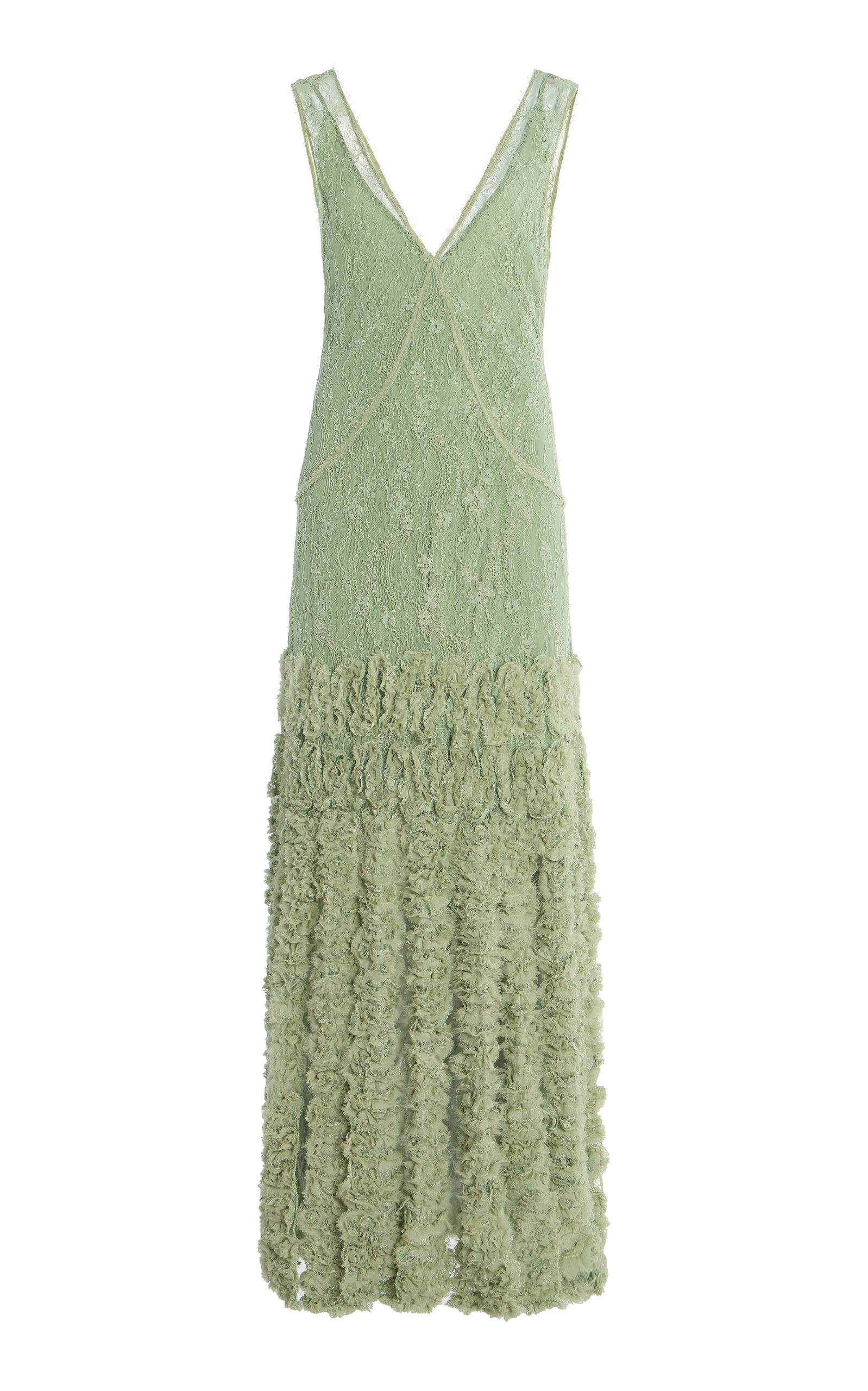 Alexis Jeysa Ruffled-Fringe Lace Maxi Dress - Green