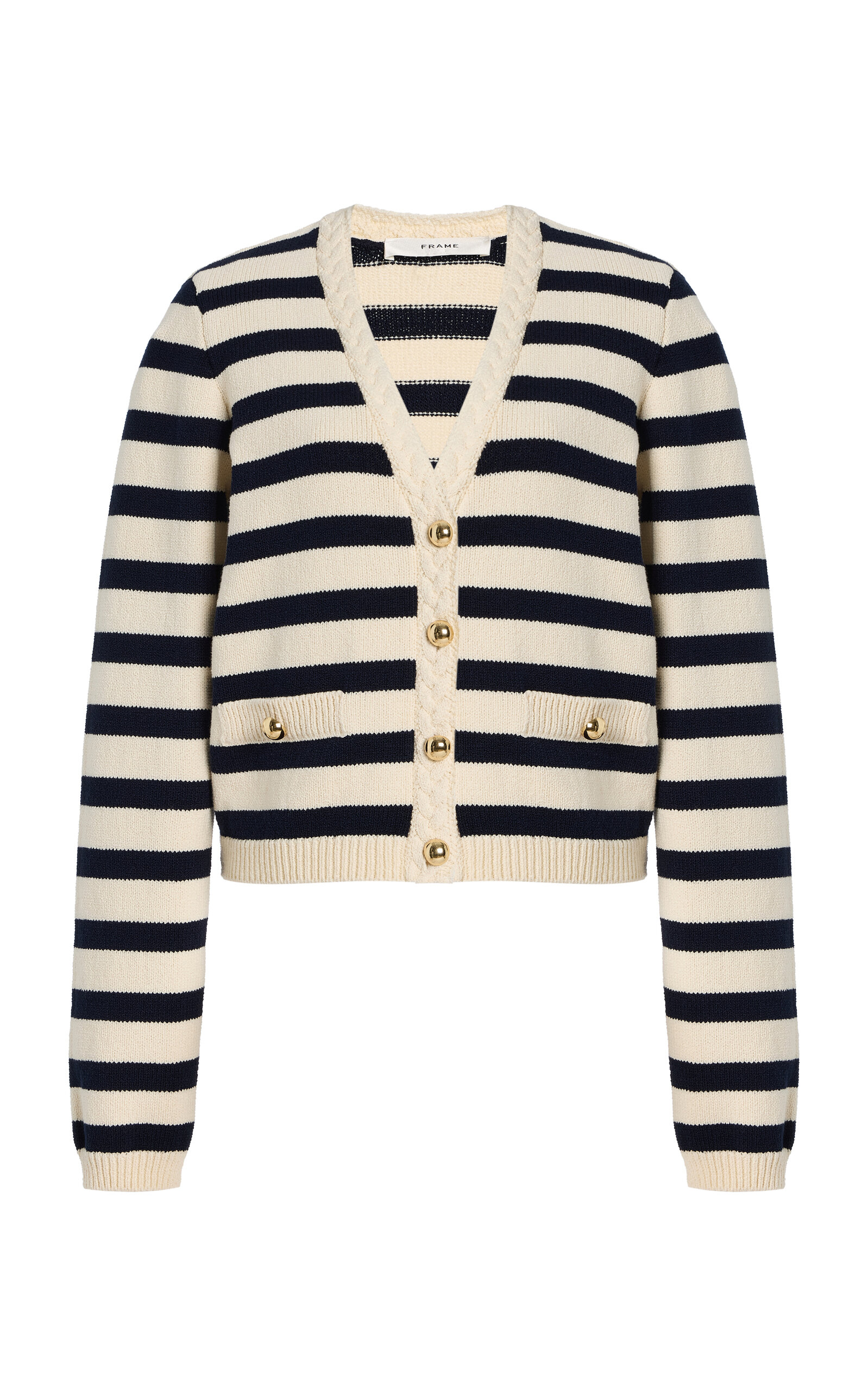 FRAME The Harbor Striped Cotton-Blend Cardigan