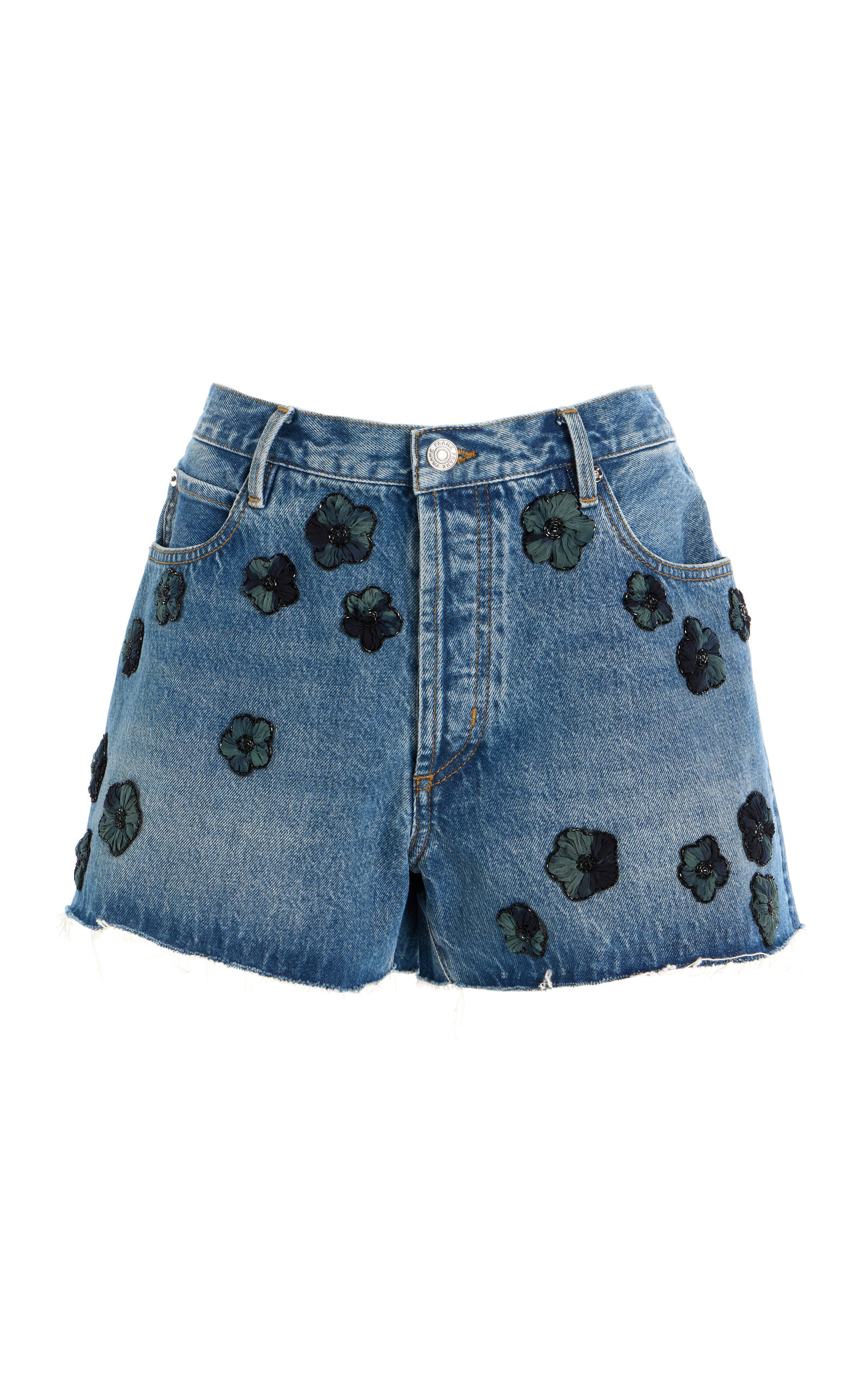 FRAME THE HANG EMBELLISHED DENIM SHORTS
