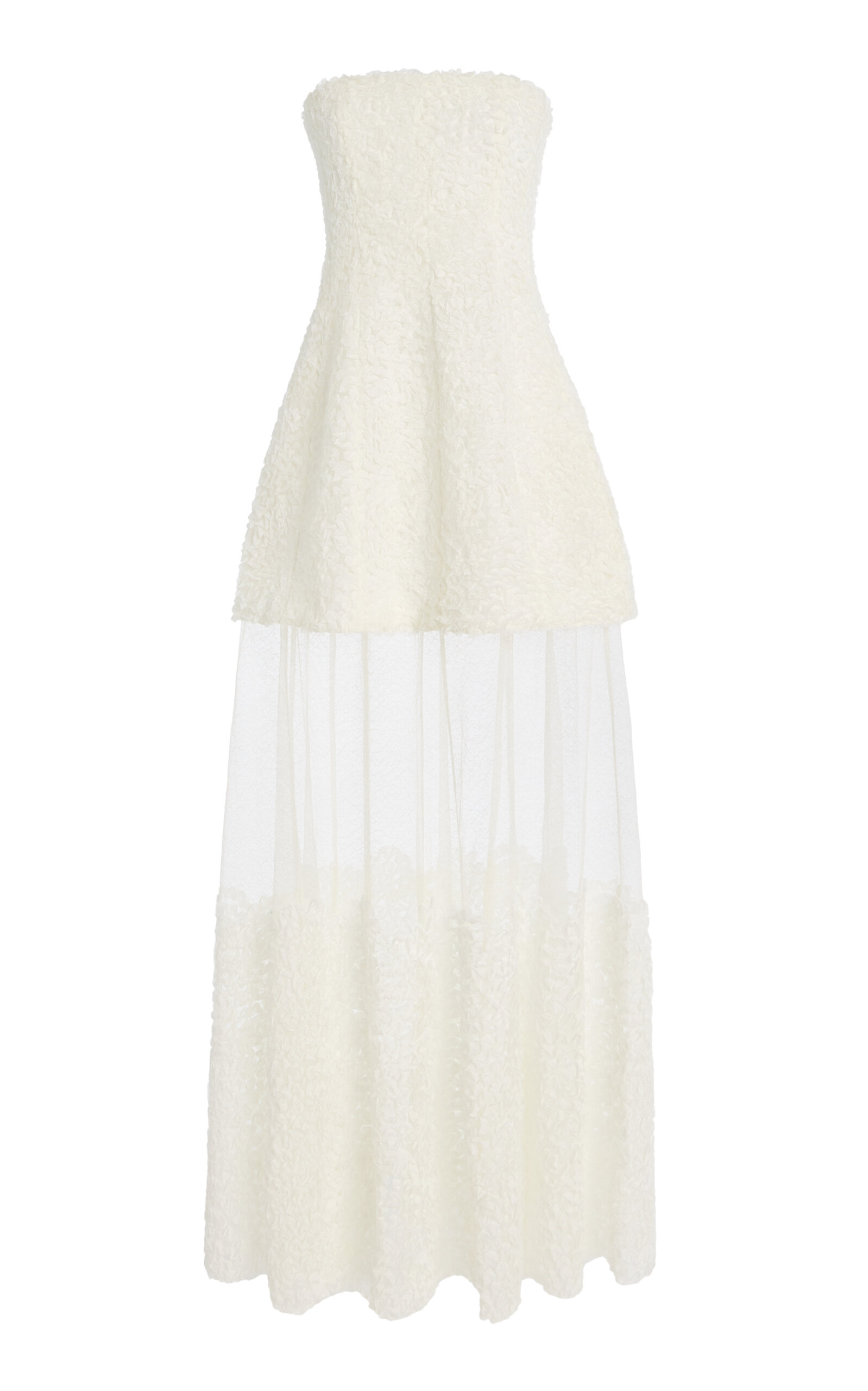Simkhai Marella Strapless Bustier Sheer Midi Dress In Yellow