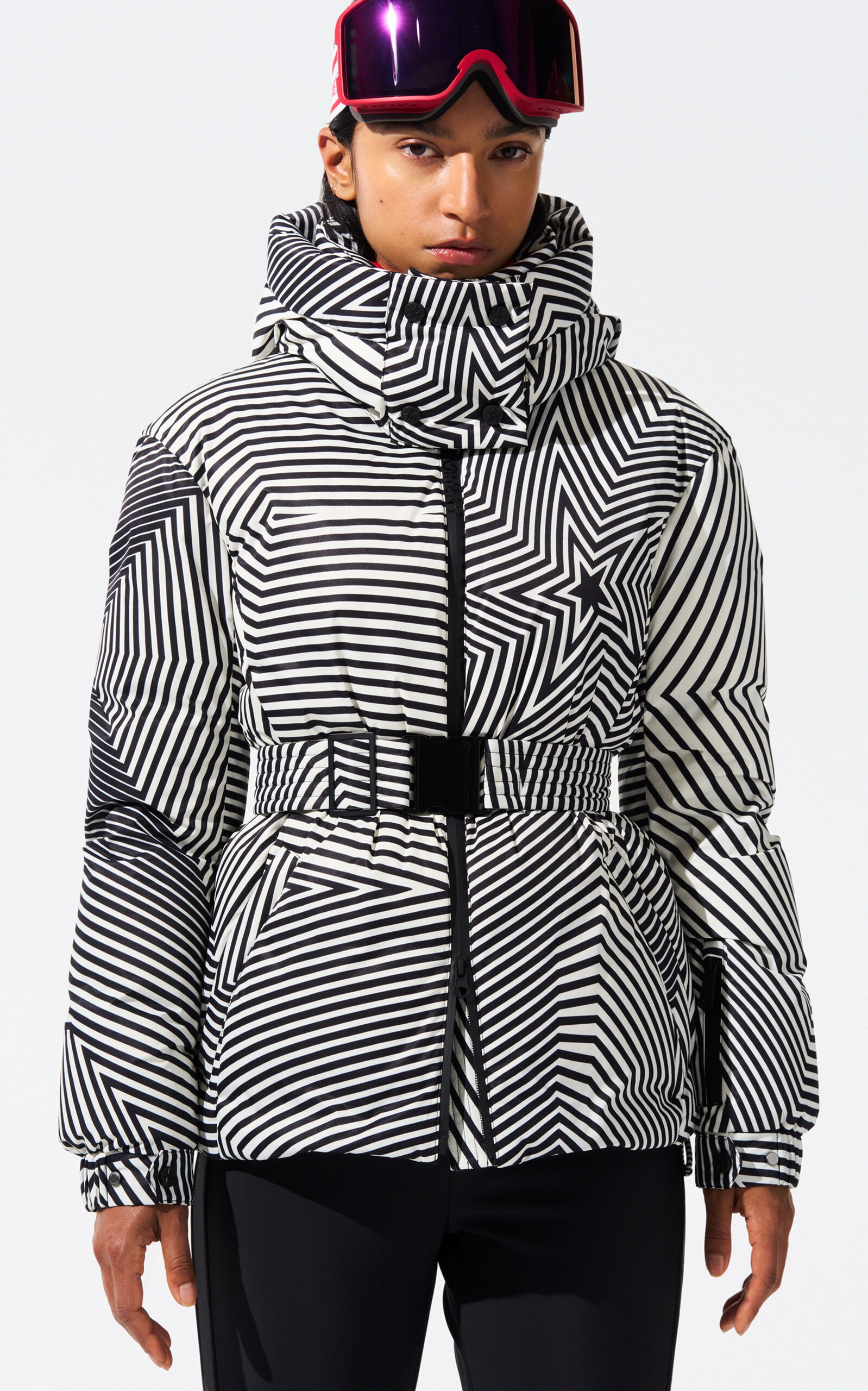 Perfect Moment Warped Star Candice Down Parka Jacket Xl In Black,white