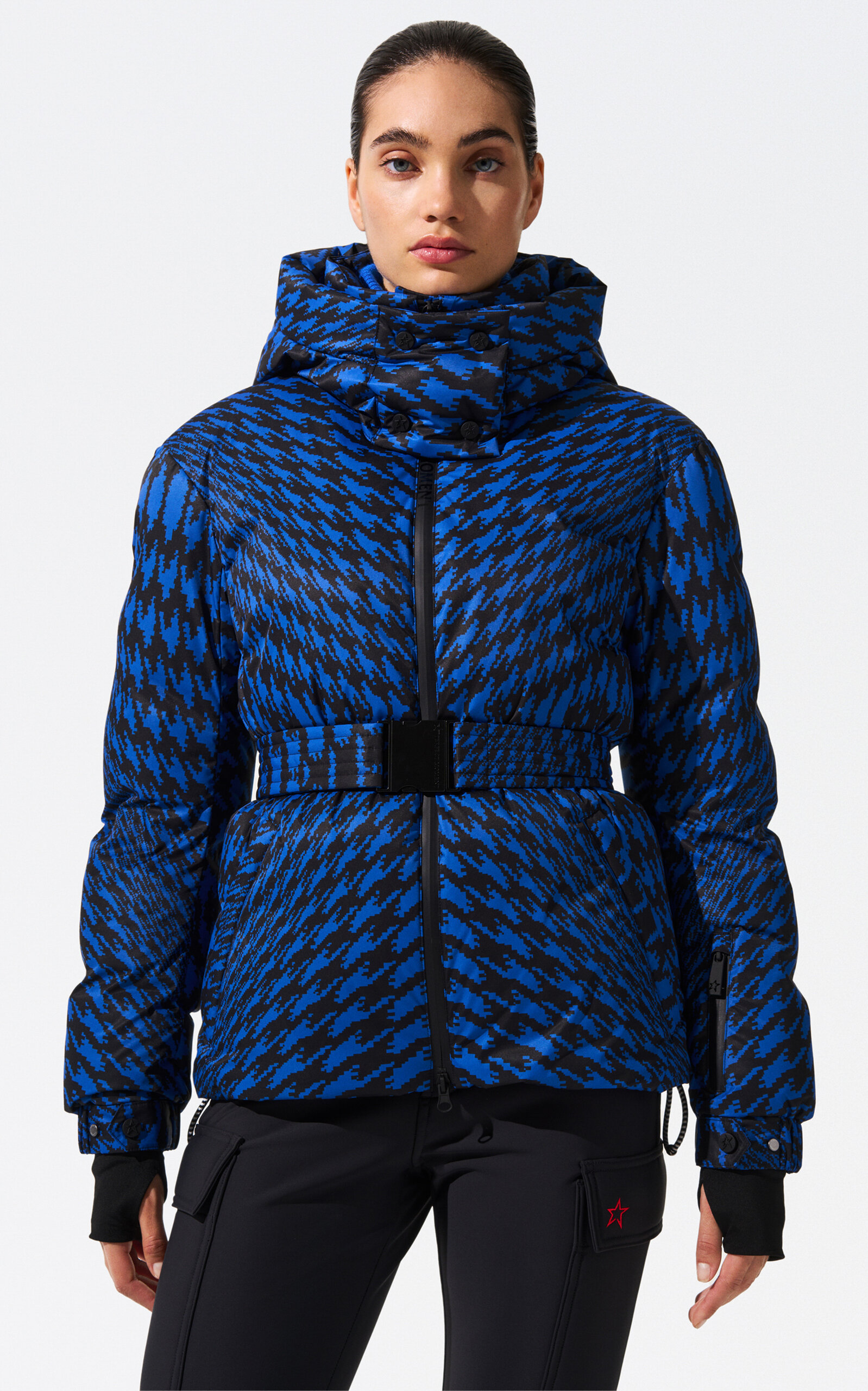 Perfect Moment Candice Down Parka Jacket S In Indigo-twisted-houndstooth
