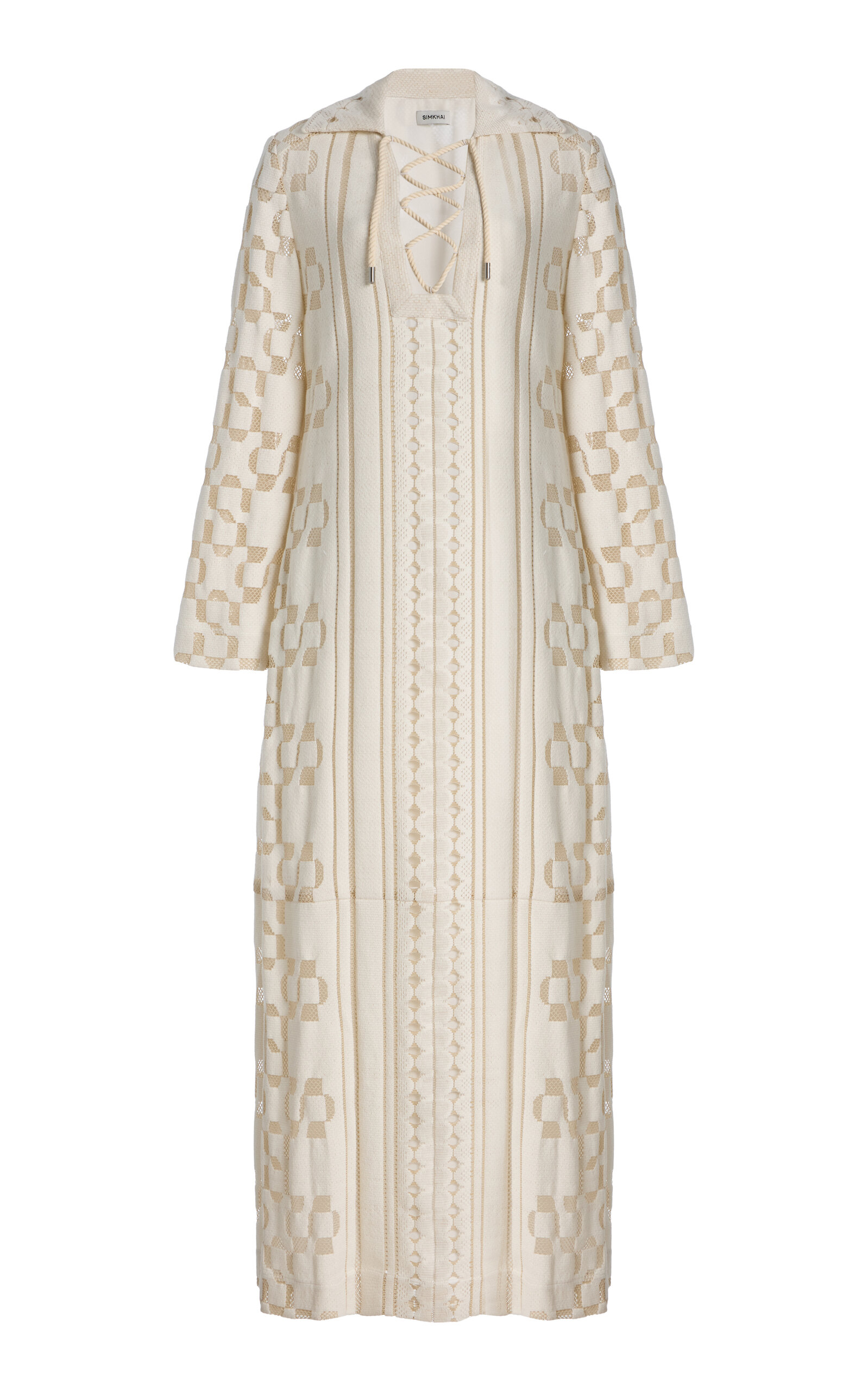 SIMKHAI Wiliama Lace-Up Cotton-Blend Maxi Cover-Up Dress