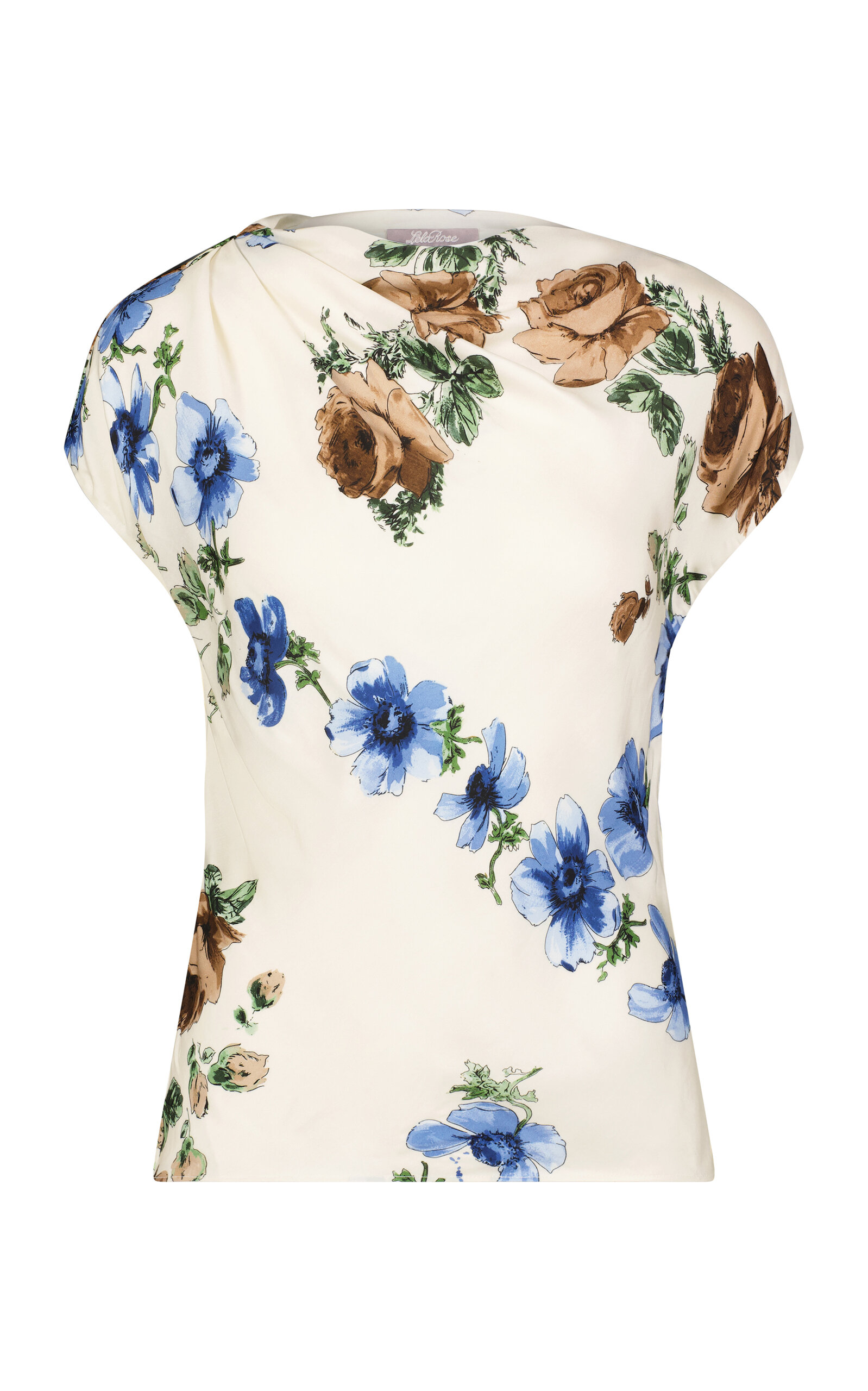 Floral-Print Crepe Draped Top