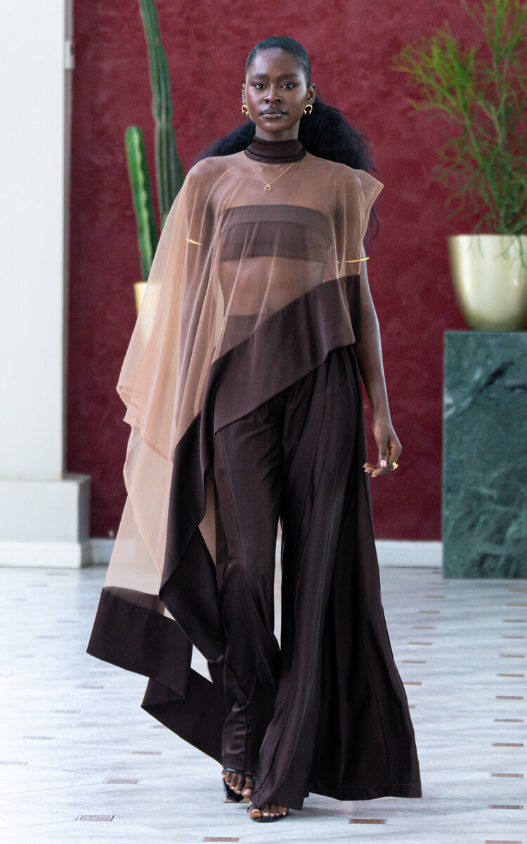 SISIANO Rebecca Mesh-Paneled Crepe-Silk Cape Top