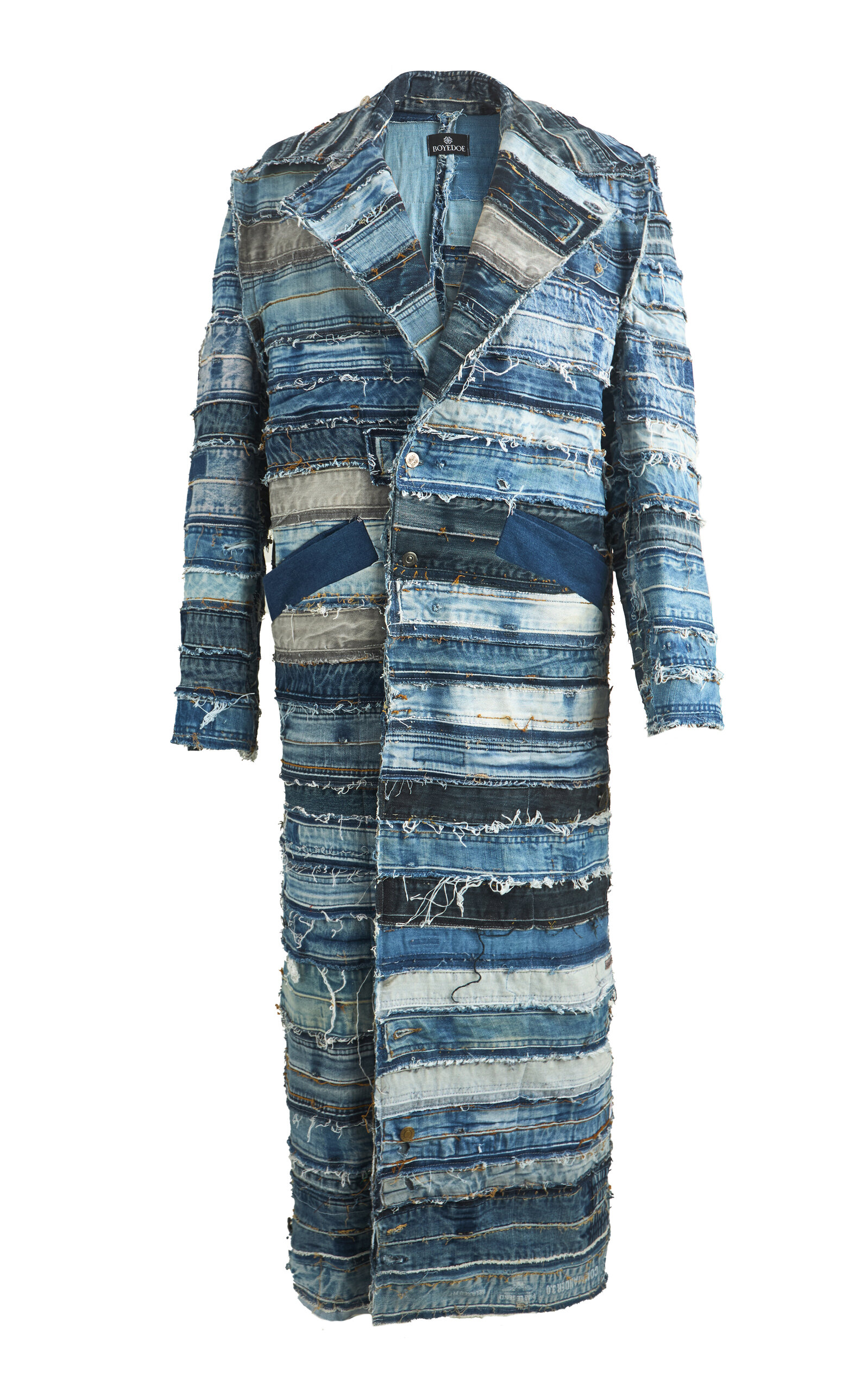 BOYEDOE ODENEHO PATCHWORK DENIM TRENCH COAT