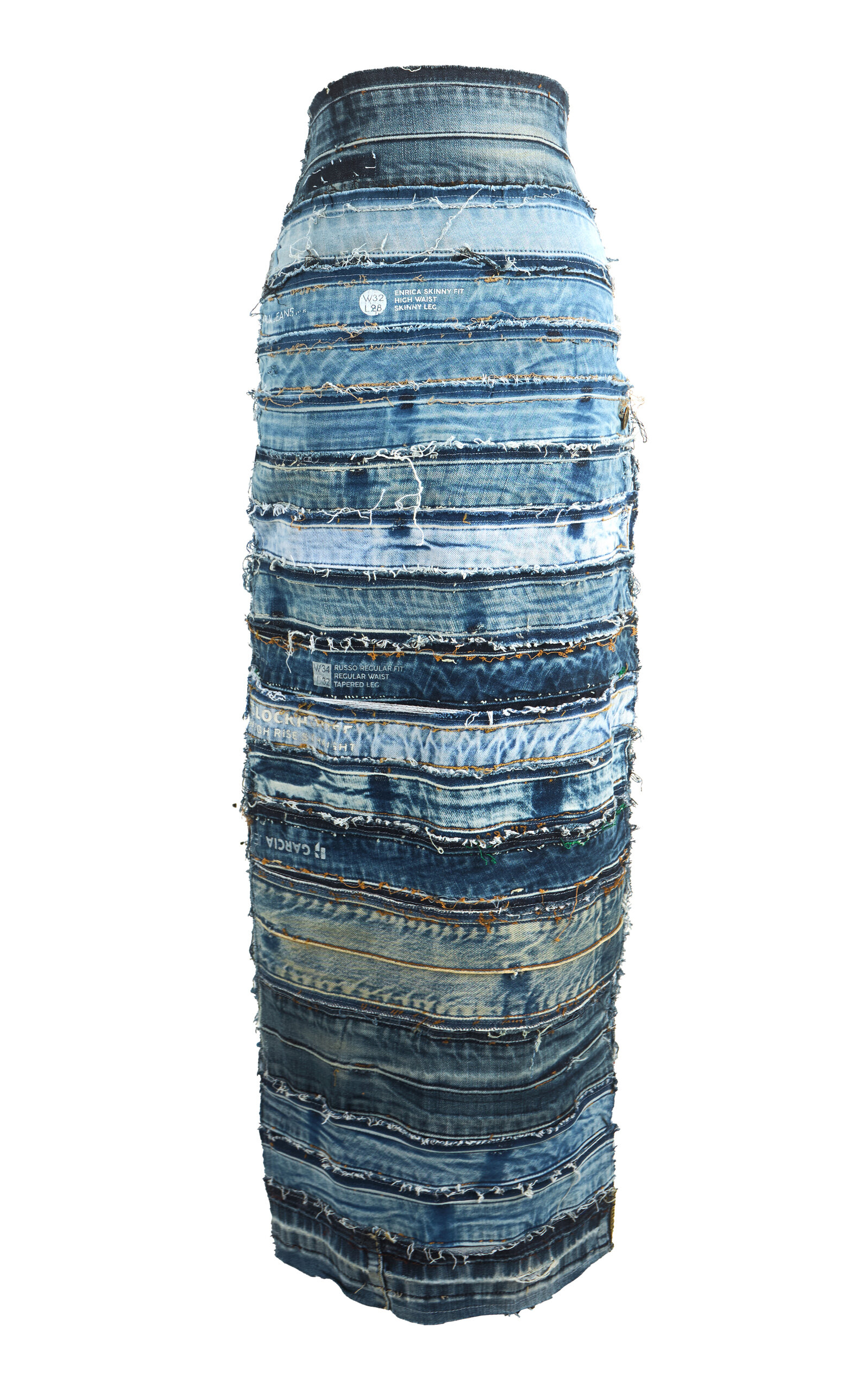 BOYEDOE ODENEHO PATCHWORK DENIM MIDI SKIRT