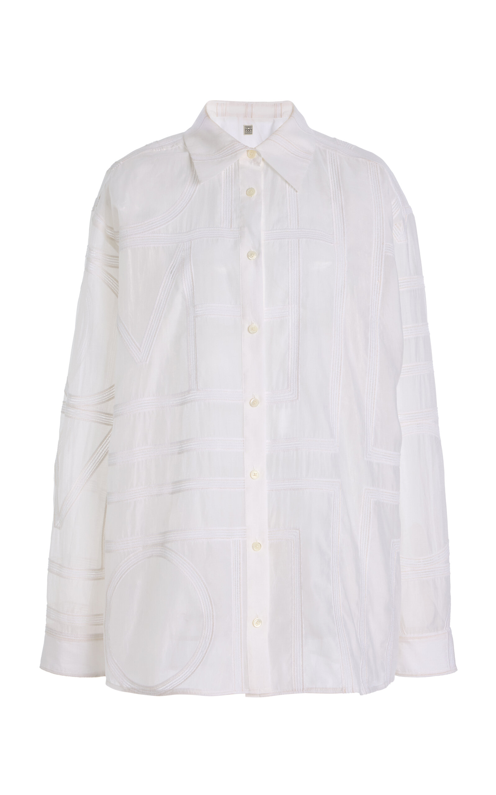 Totême Embroidered Cotton-silk Shirt In White