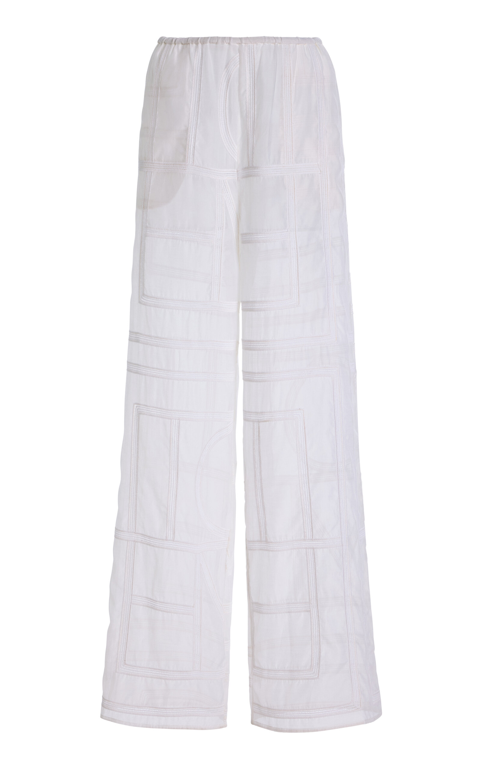 Embroidered Cotton-Silk Wide-Leg Pants