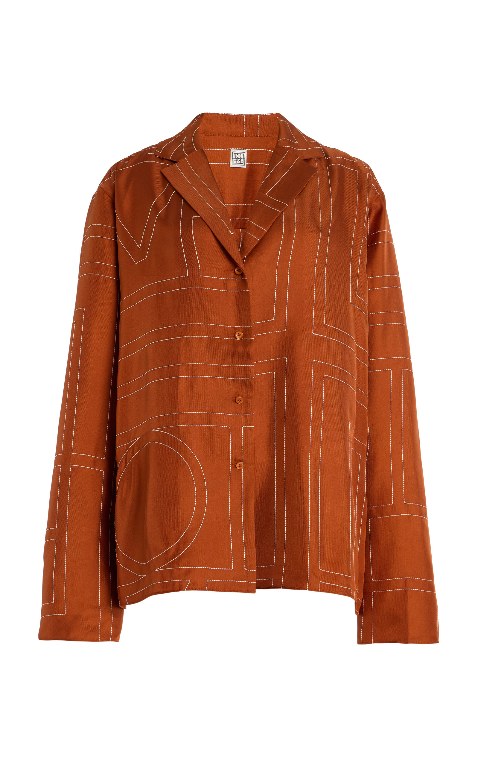 Totême Womens Monogram-stitch Silk Pyjama-style Top Terracotta In Orange