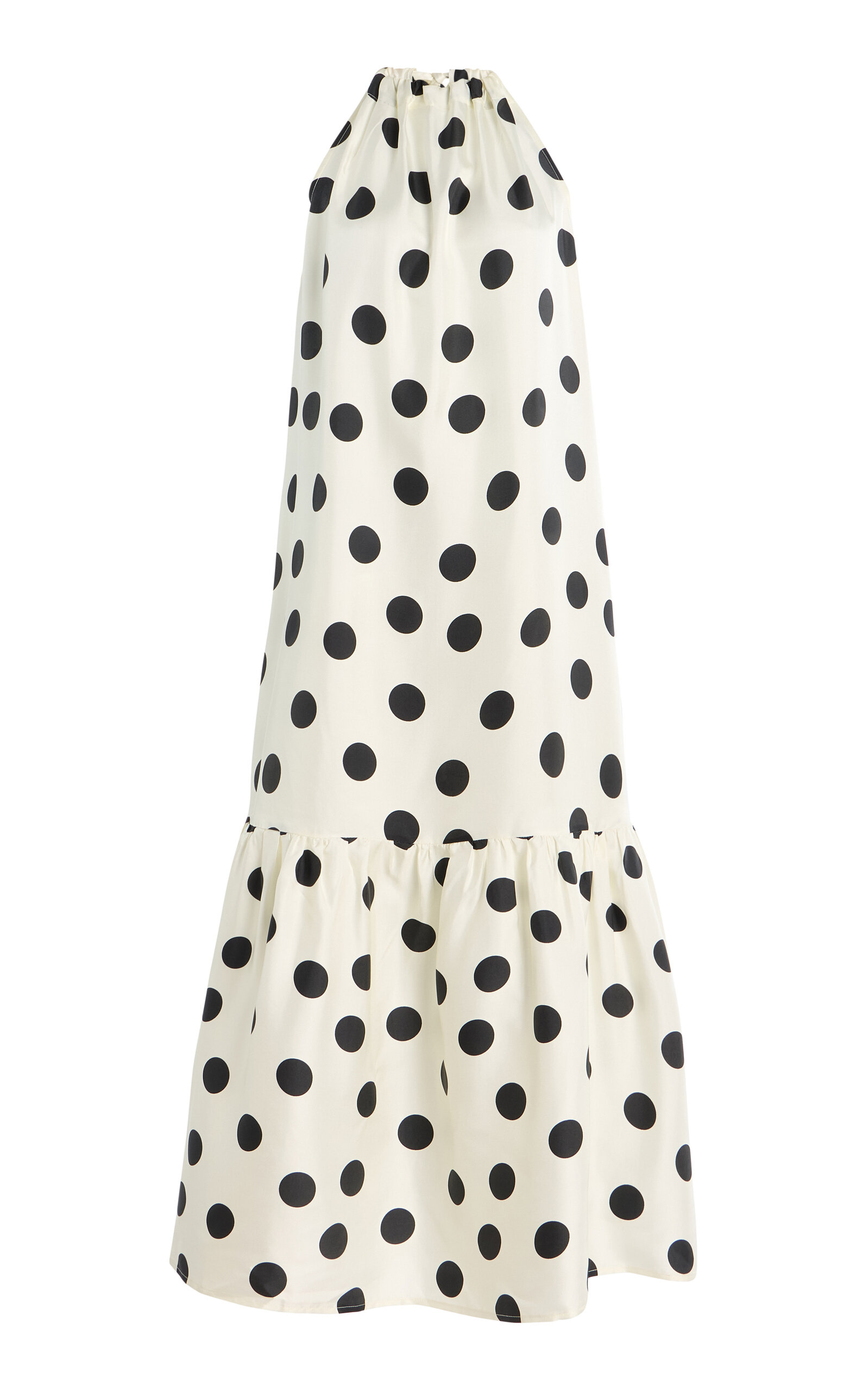 ASCENO EXCLUSIVE RIVIERA IBIZA POLKA-DOT SILK-TWILL MAXI DRESS