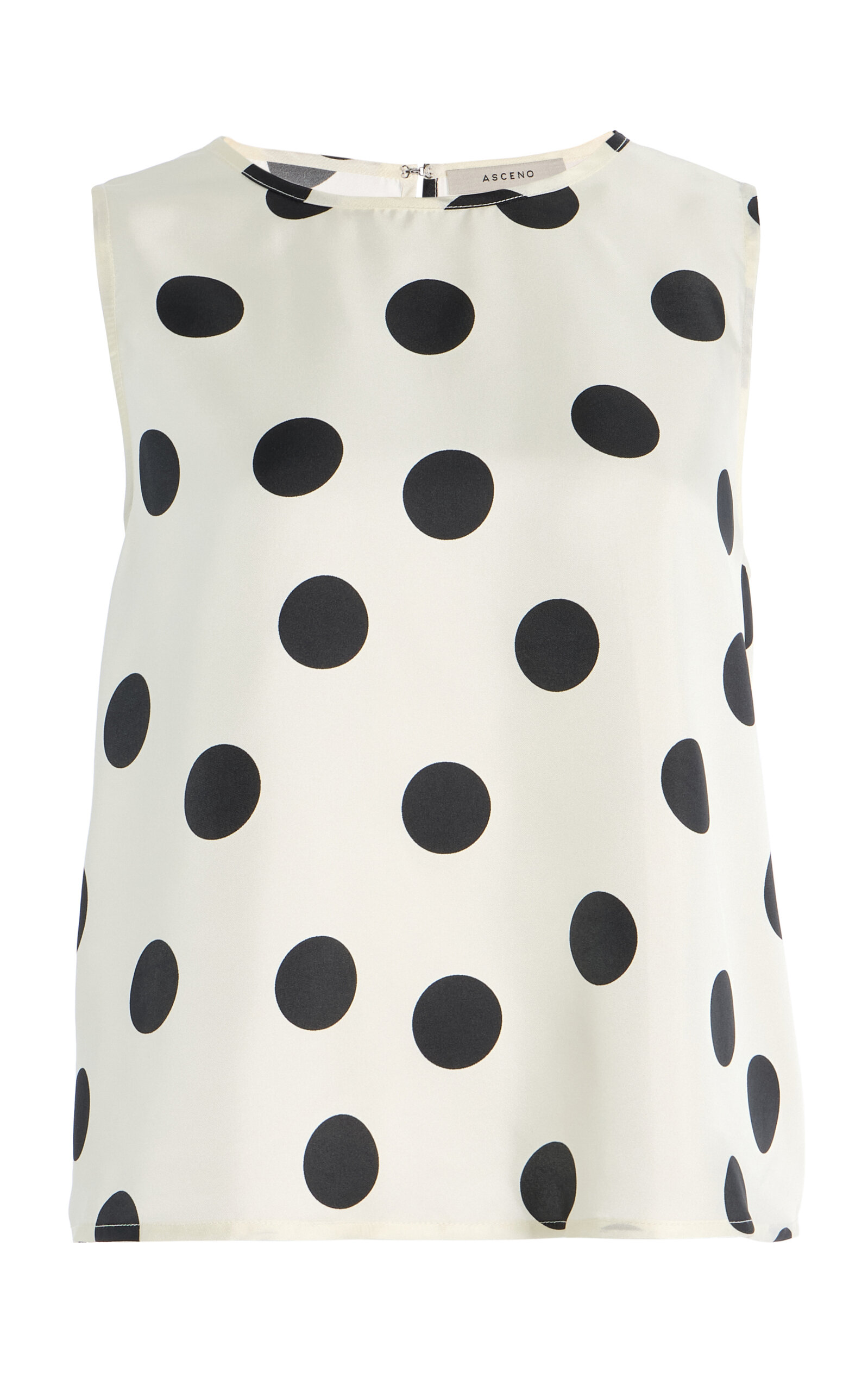 Asceno Exclusive Riviera Sofia Polka-dot Silk-twill Top In White