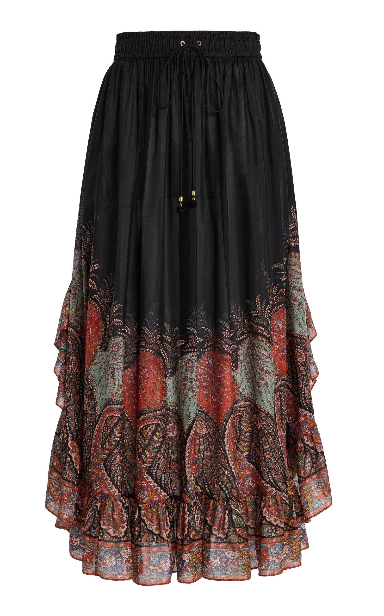 Zimmermann Black Paisley Habotai Silk Rhiannon Maxi Skirt