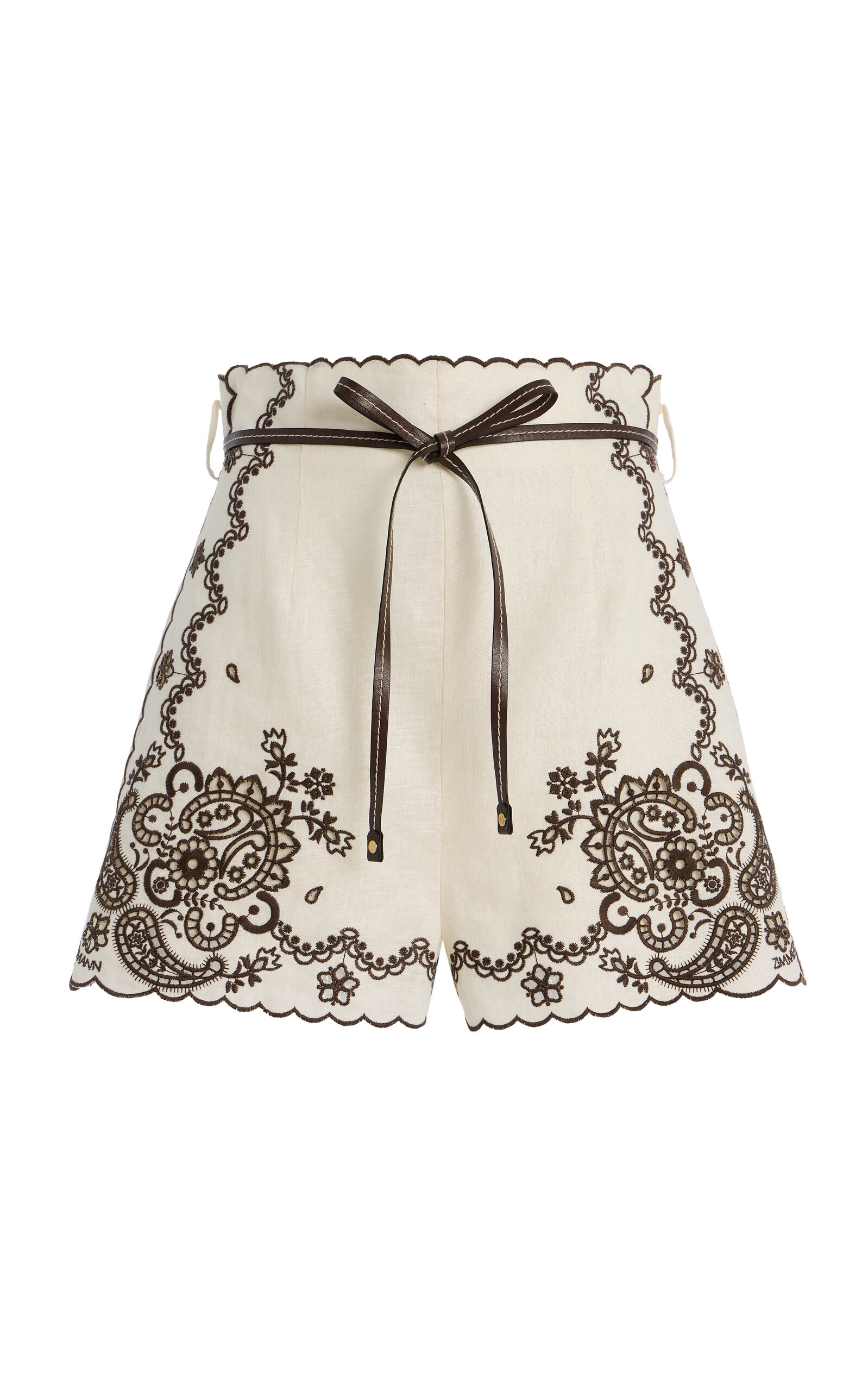 Zimmermann Womens Ivory Chocolate Ascension Embroidered Linen Shorts In Multi