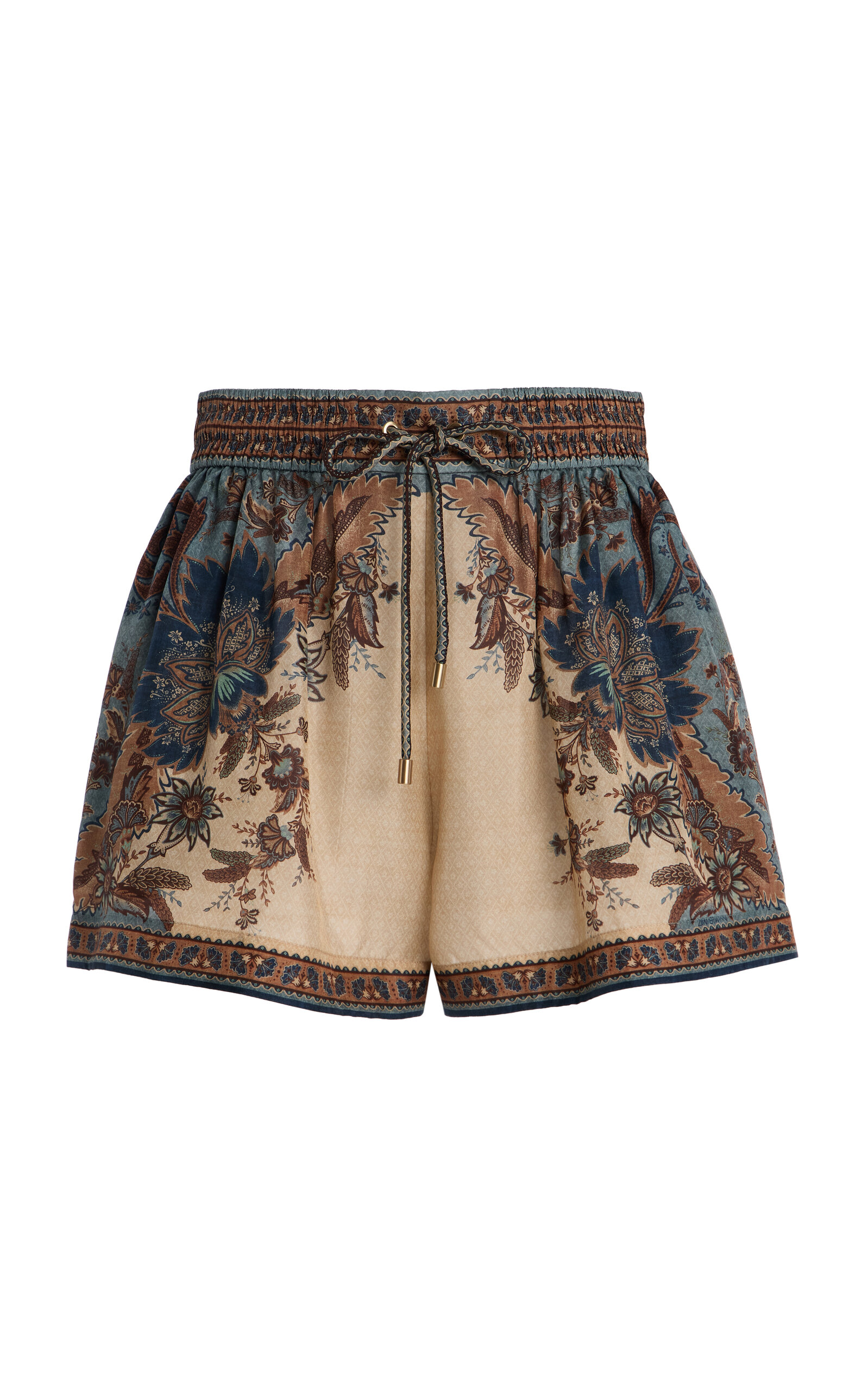 Zimmermann Womens Blue Cream Indienne Ascension Relaxed-fit Silk Shorts Xs