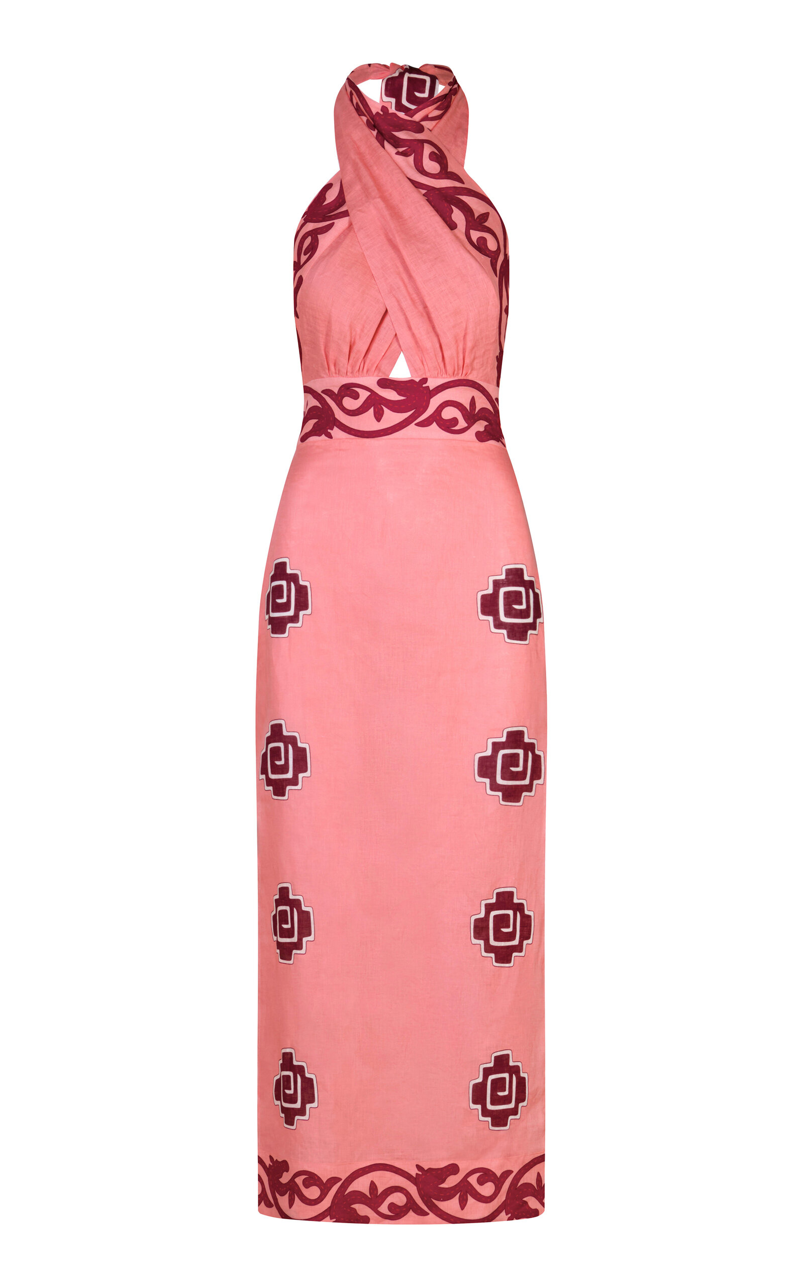 Johanna Ortiz Energetic Patterns Linen Halter Midi Dress In Multi
