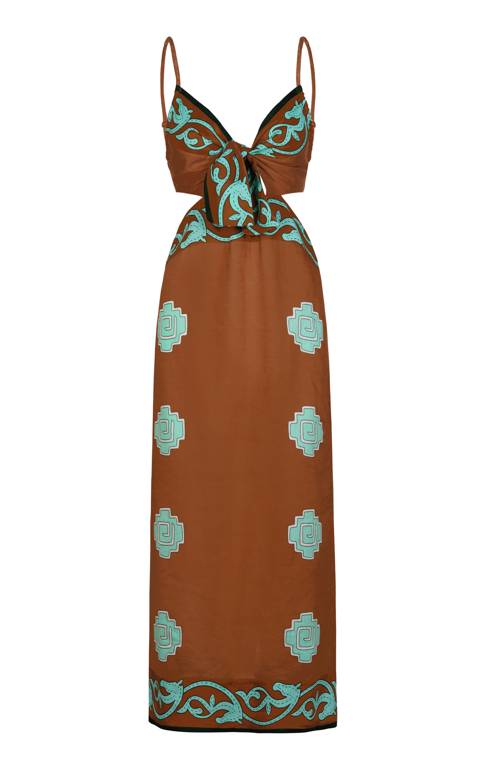 Johanna Ortiz Los Siete Mares Cutout Linen Midi Dress - Multi