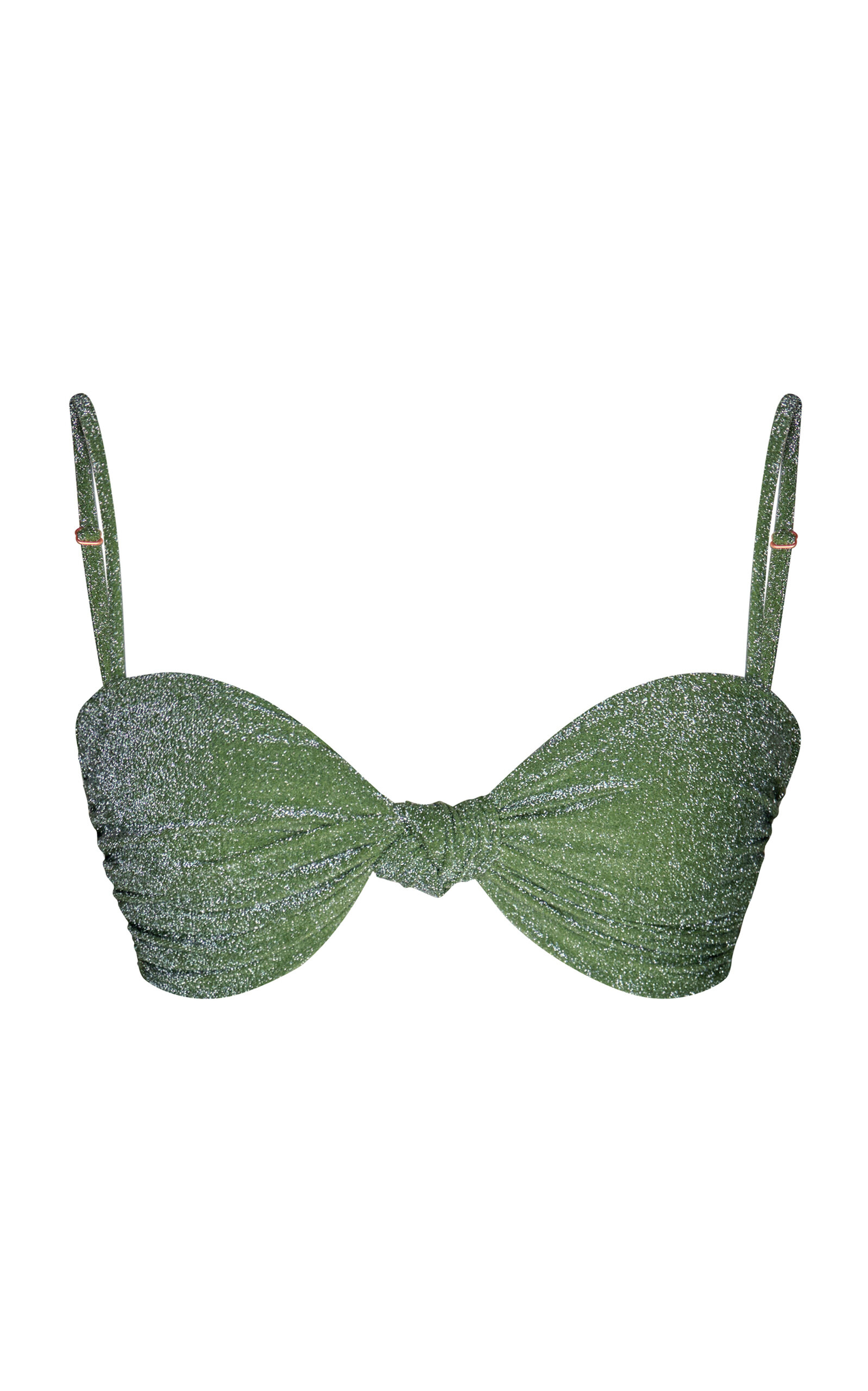 Johanna Ortiz Heliconia Metallic Knotted Bikini Top In Green