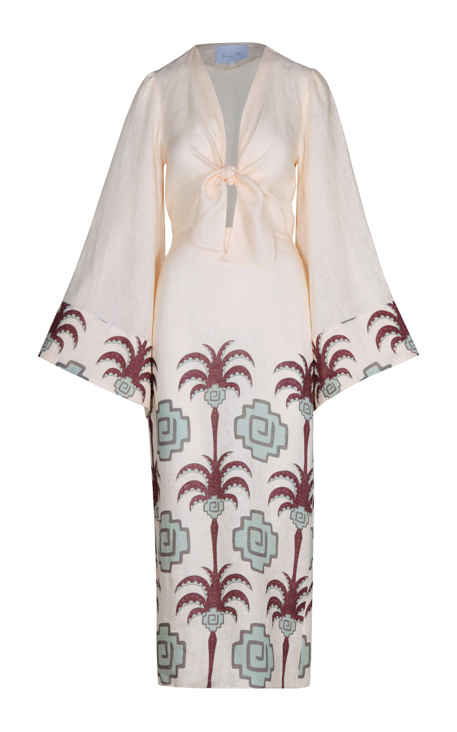 Johanna Ortiz Sailing Flags Tie-detailed Linen Midi Dress In Multi