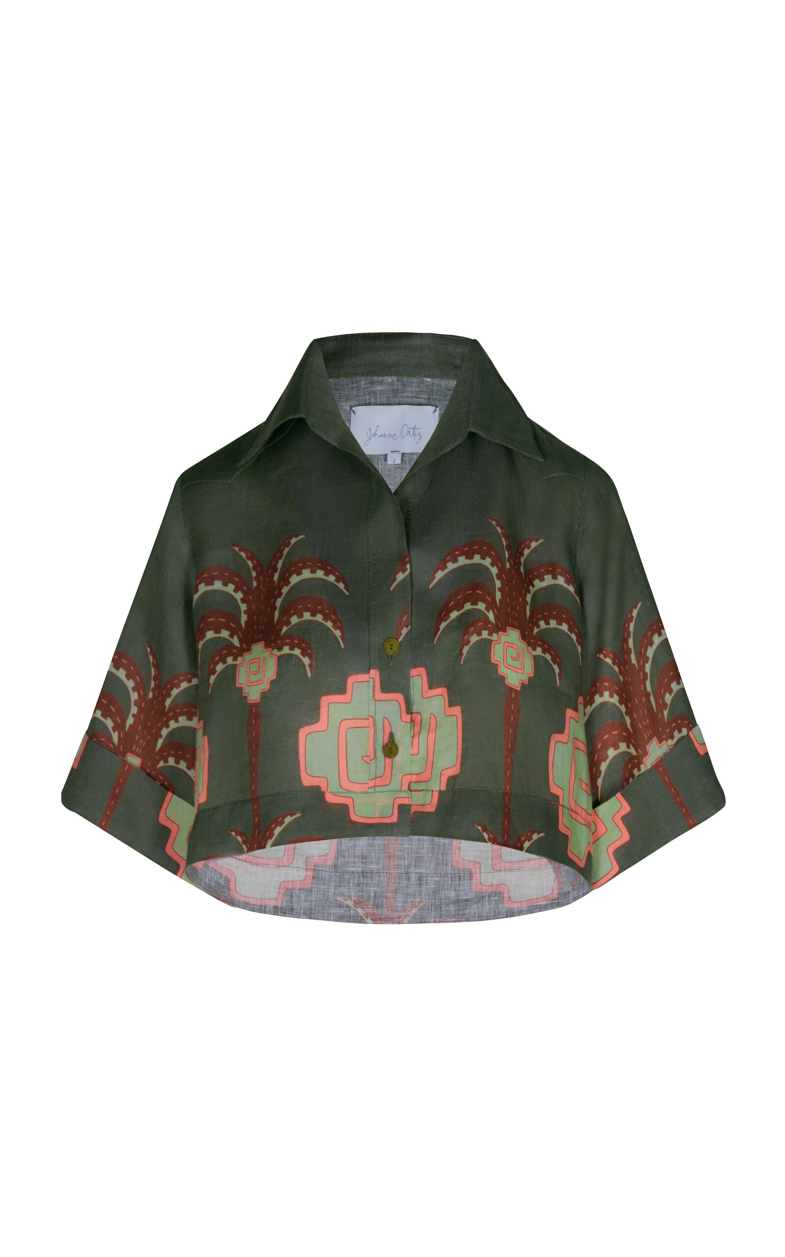 Johanna Ortiz Cumbi Cropped Linen Shirt In Multi