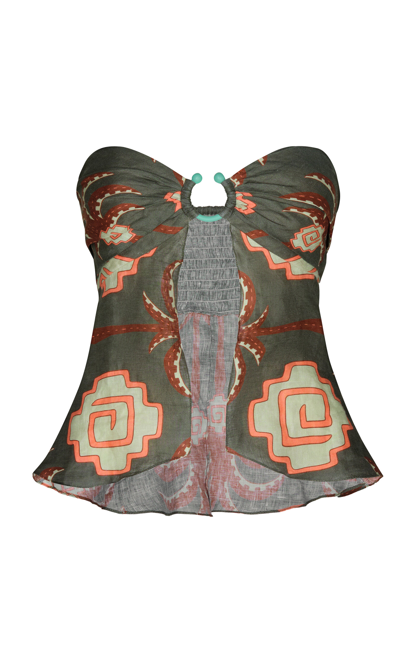 Johanna Ortiz Arkana Open-front Linen Strapless Top In Multi