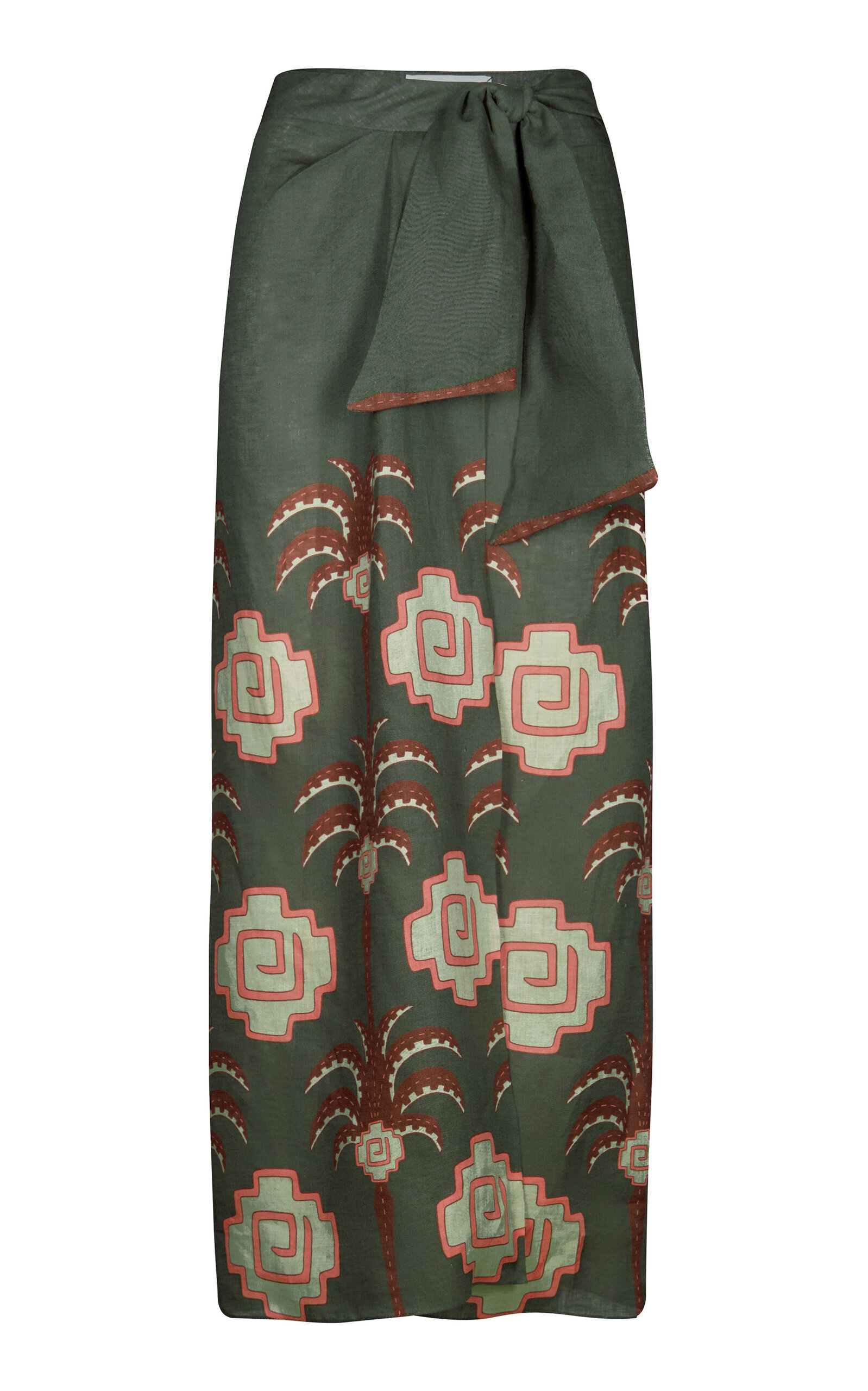 Johanna Ortiz Amazon Echos Linen Wrap Maxi Skirt In Multi