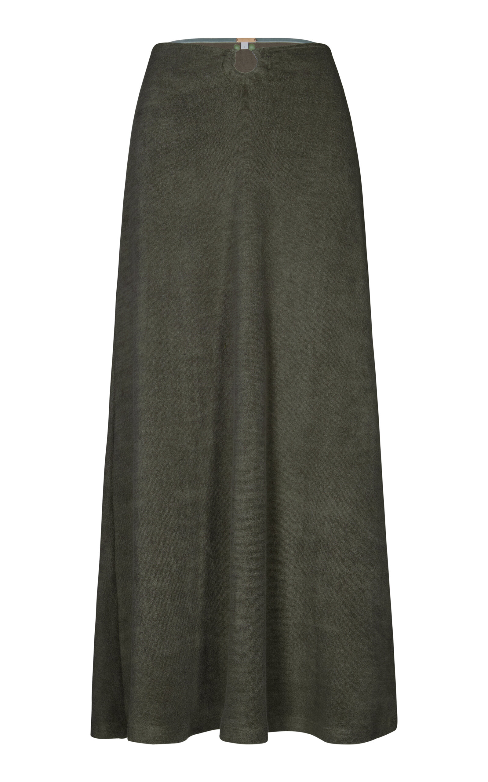 Johanna Ortiz Keel Gathered Ring-Detailed Cotton Terry Midi Skirt - Green
