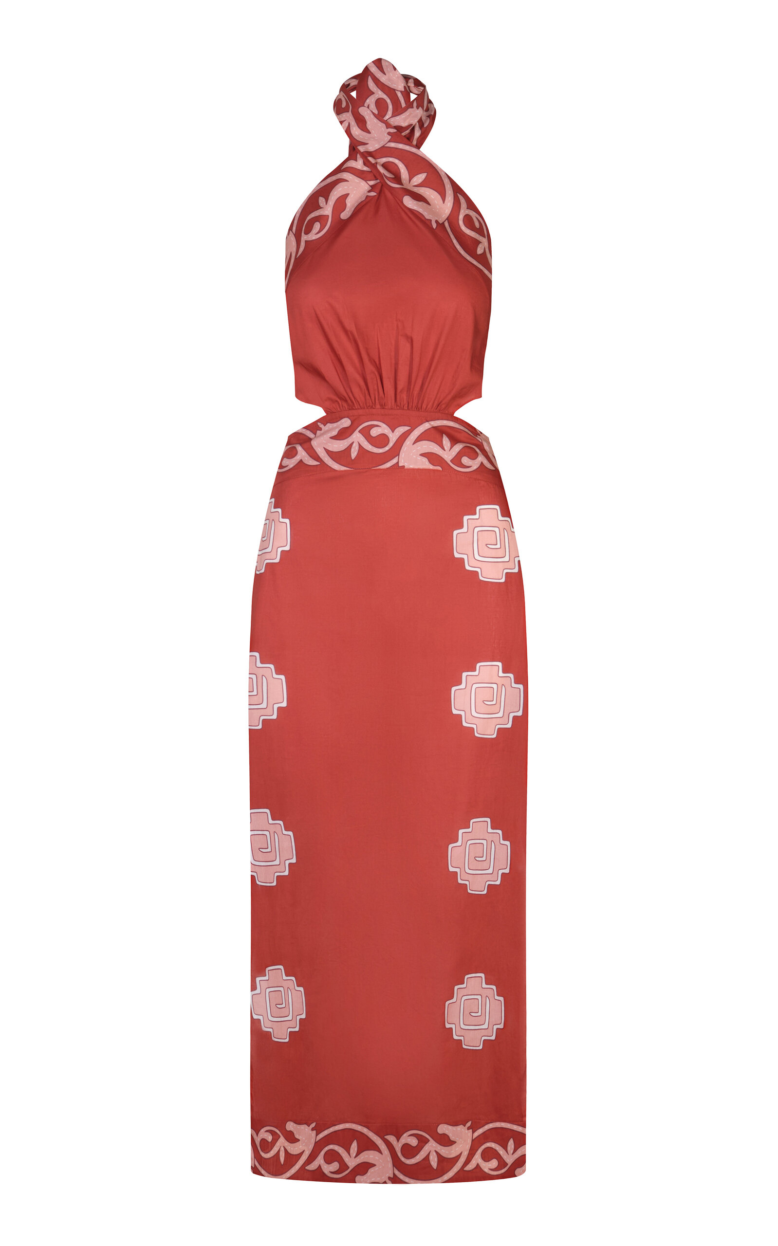 Johanna Ortiz Tie Strength Cutout Cotton Poplin Maxi Dress In Multi