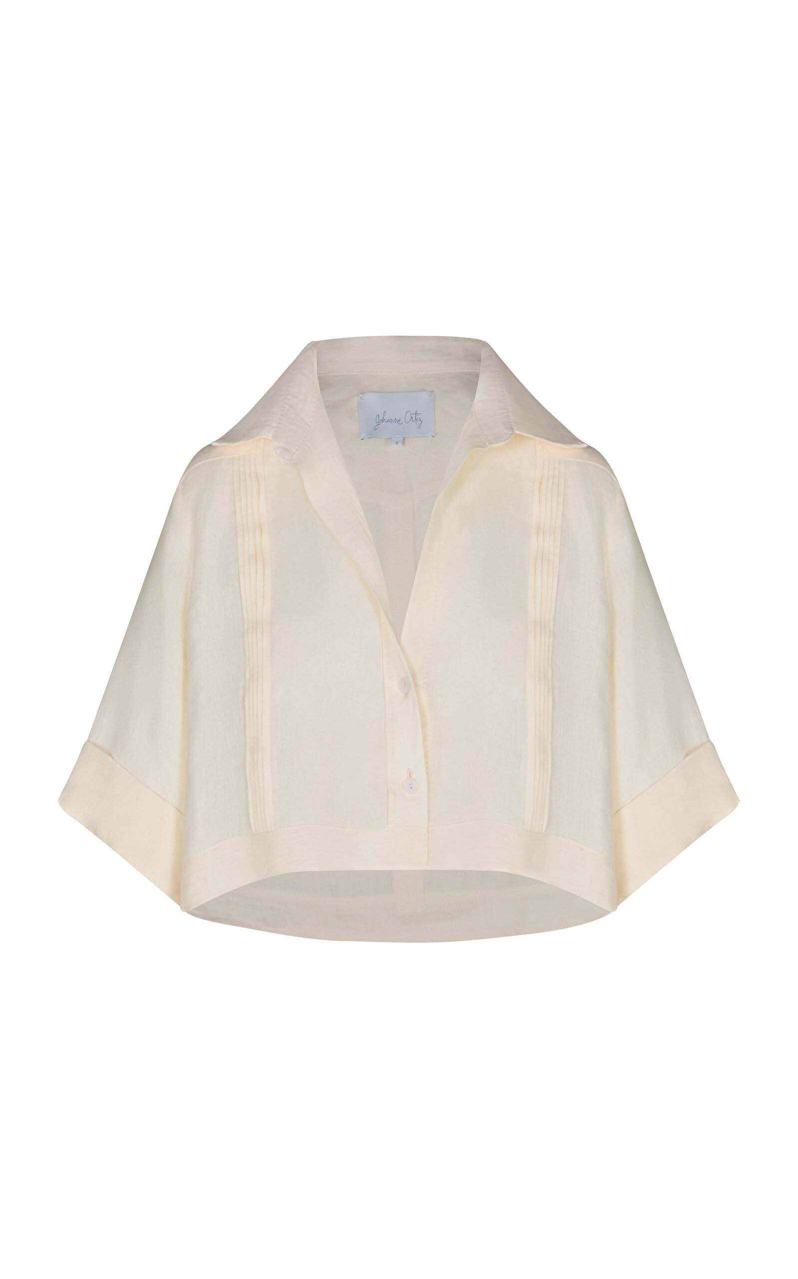 Johanna Ortiz Cloud Forest Cropped Organic Linen Shirt - Off-White