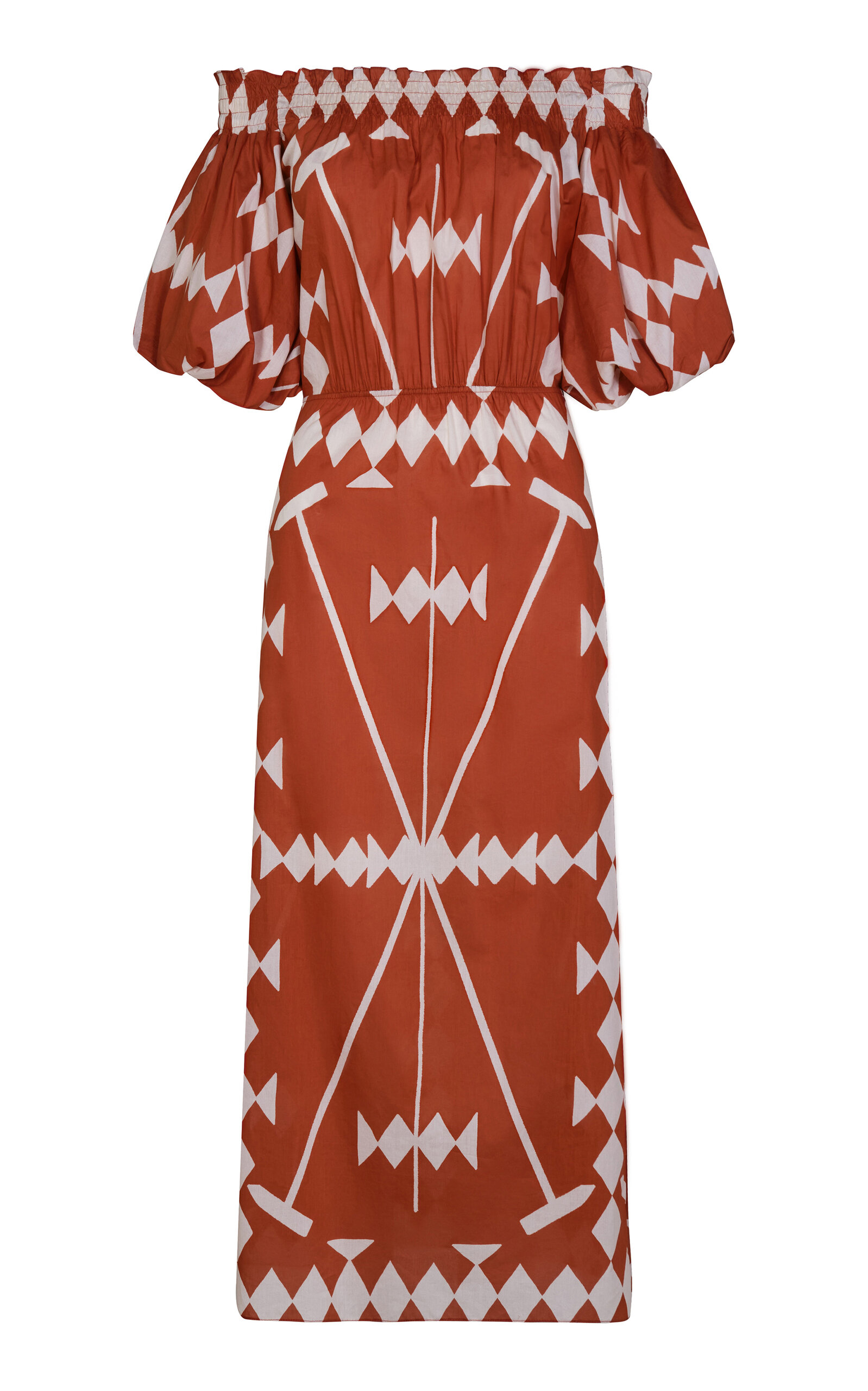 Johanna Ortiz Harbor Hues Off-the-shoulder Cotton Midi Dress In Multi
