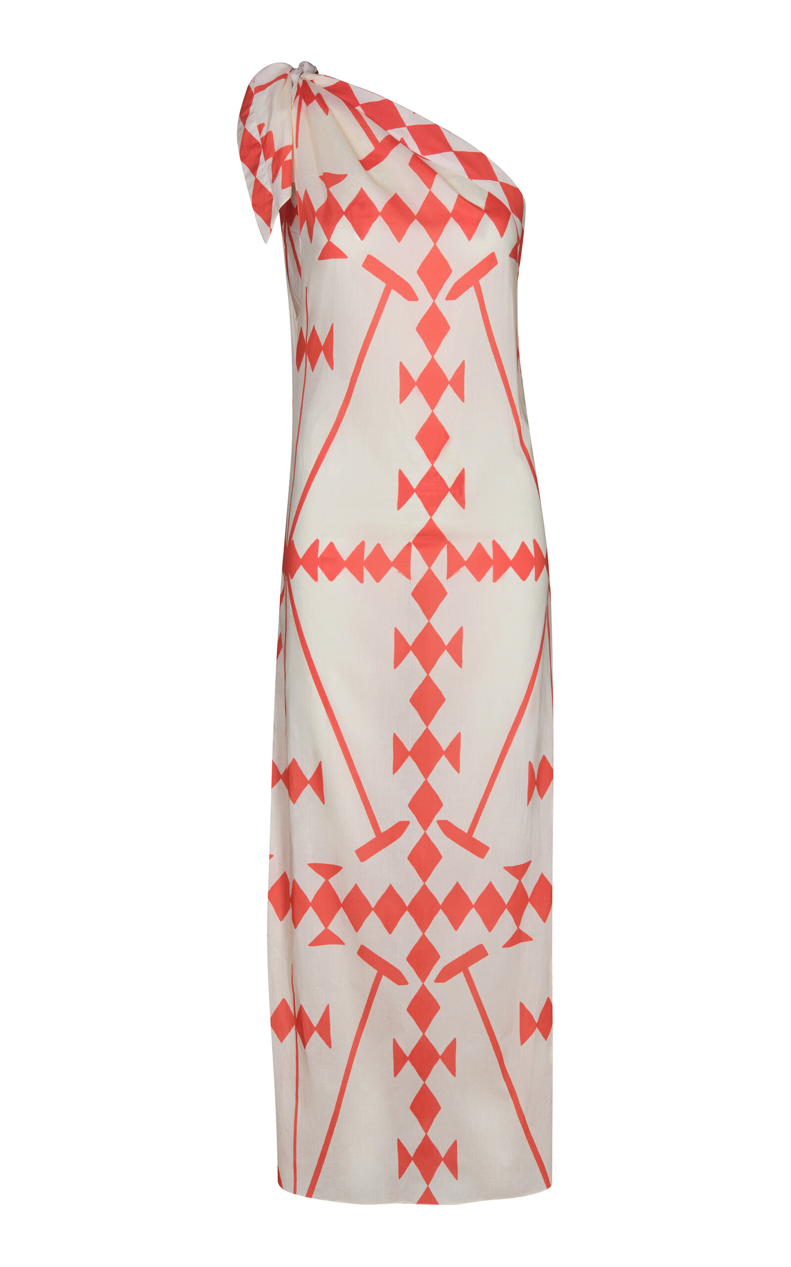 Johanna Ortiz Seaweed Asymmetric Cotton Midi Dress In Multi