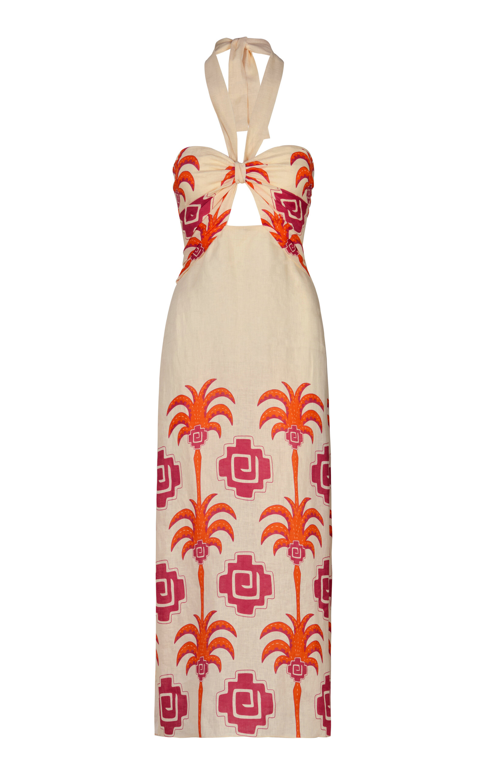 Johanna Ortiz Water Adventure Linen Halter Midi Dress In Multi