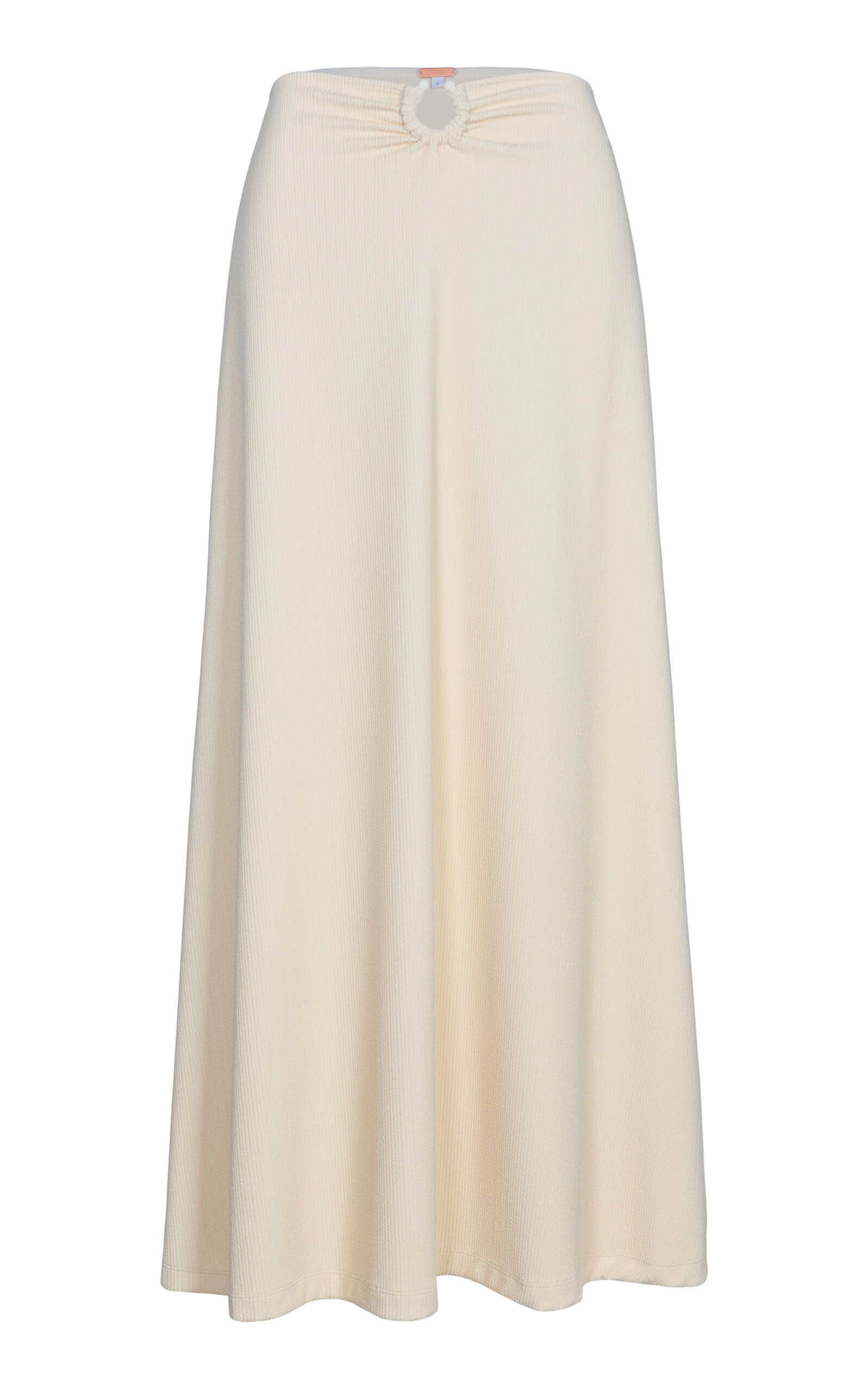 Johanna Ortiz Keel Gathered Ring-Detailed Seersucker Midi Skirt - Off-White