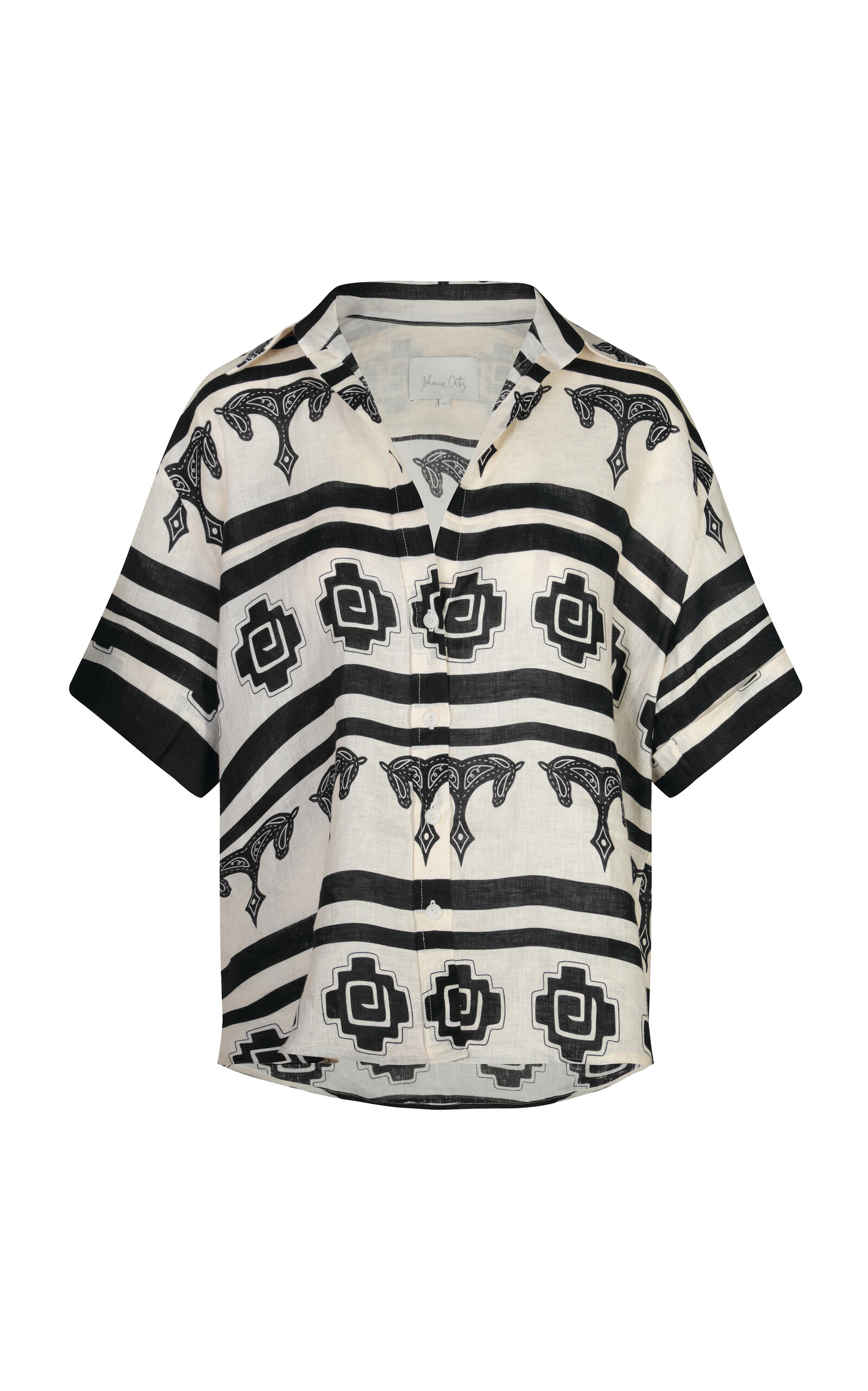 Johanna Ortiz Le Creciente Linen Shirt In Black,white
