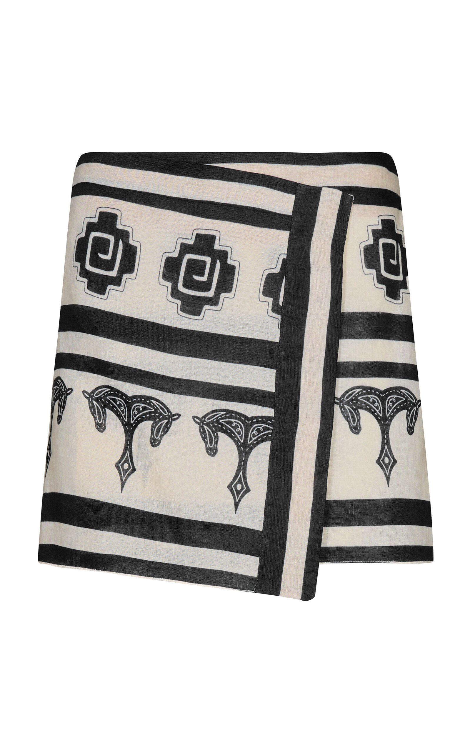 Johanna Ortiz Roots Linen Wrap Mini Skirt In Black,white