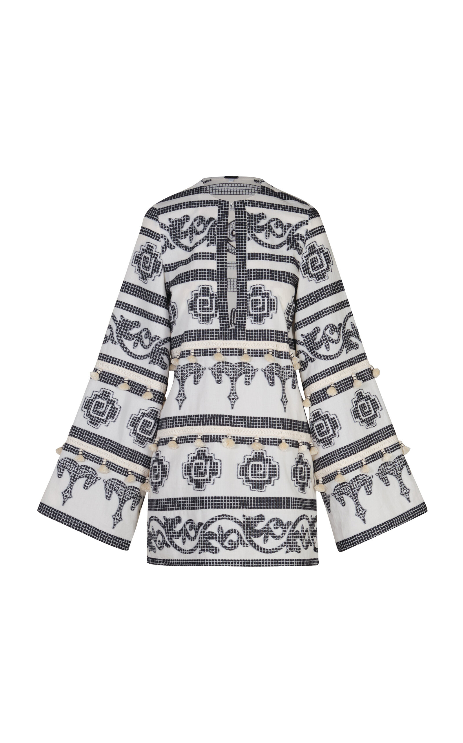 Johanna Ortiz Quetzalcalt Temple Embroidered Cotton Mini Dress In Black,white