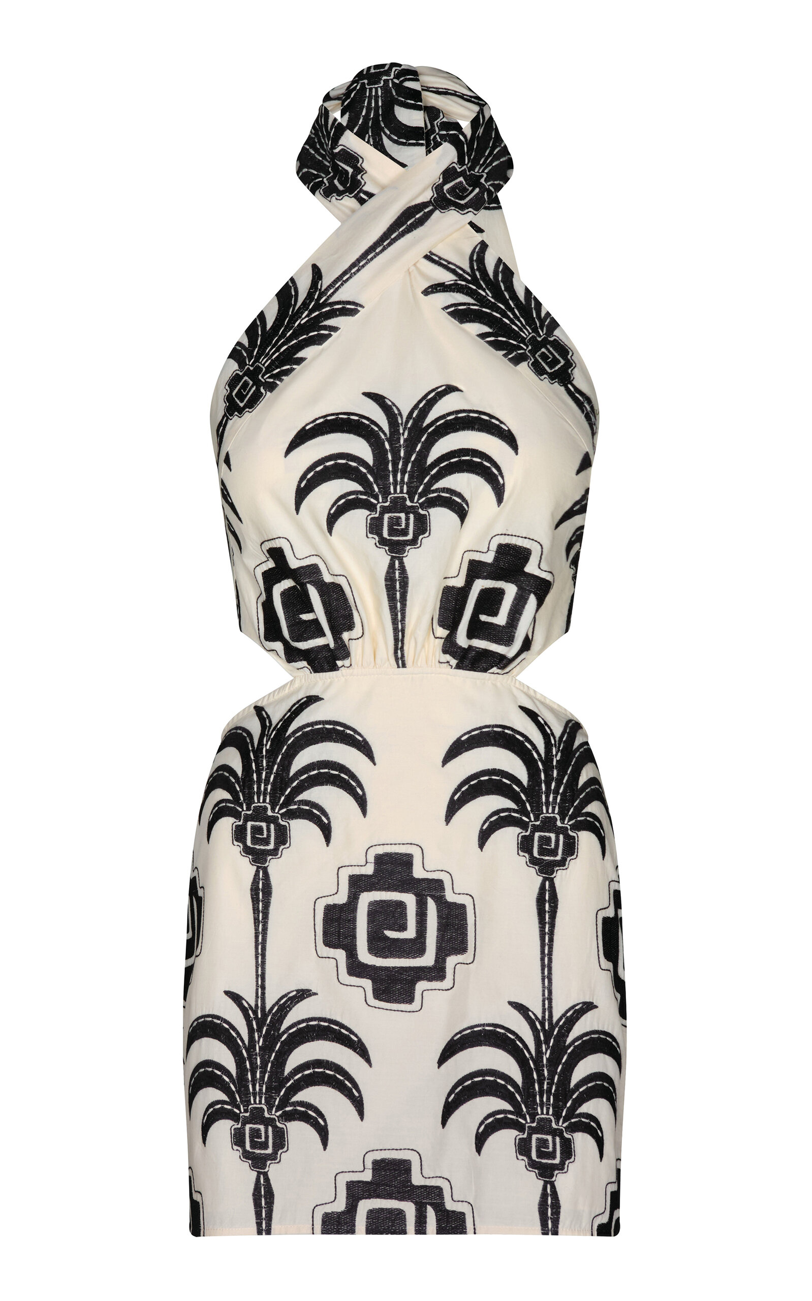Johanna Ortiz Pintaderas Cotton-blend Halter Mini Dress In Black,white