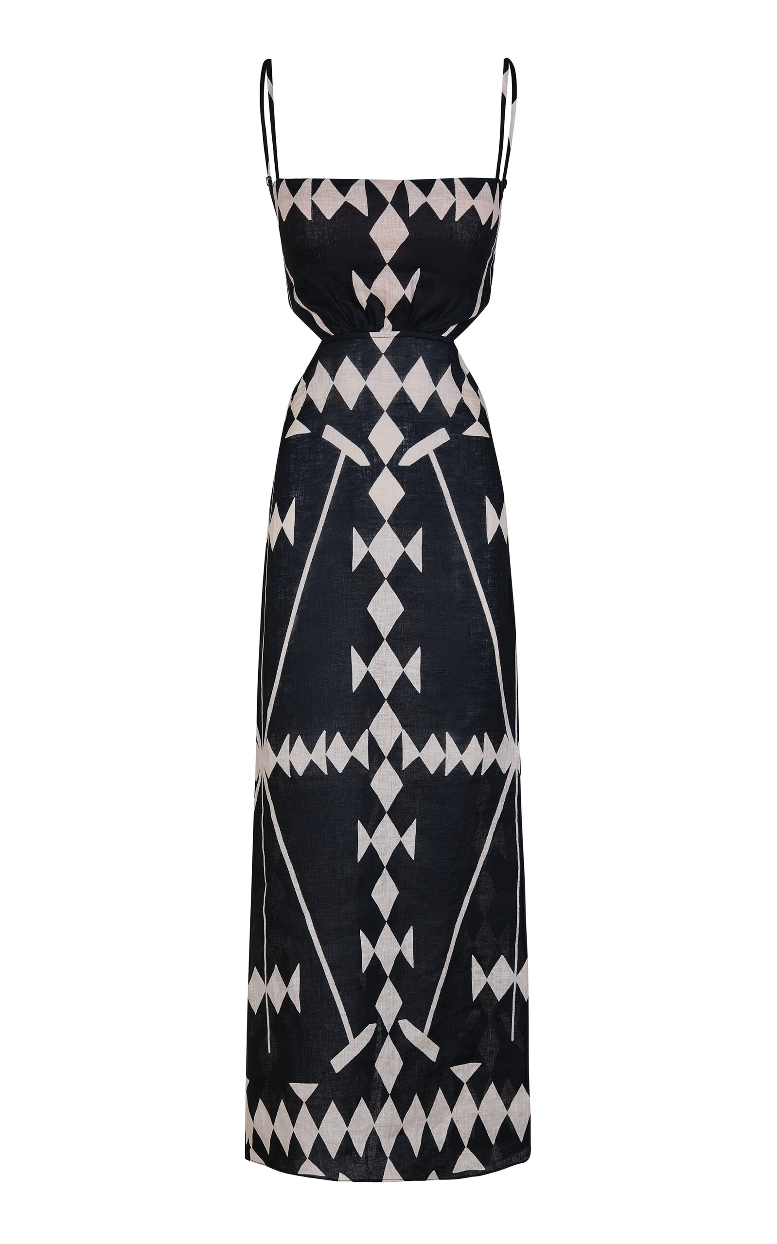 Johanna Ortiz Tactile Winds Linen Midi Dress In Black,white