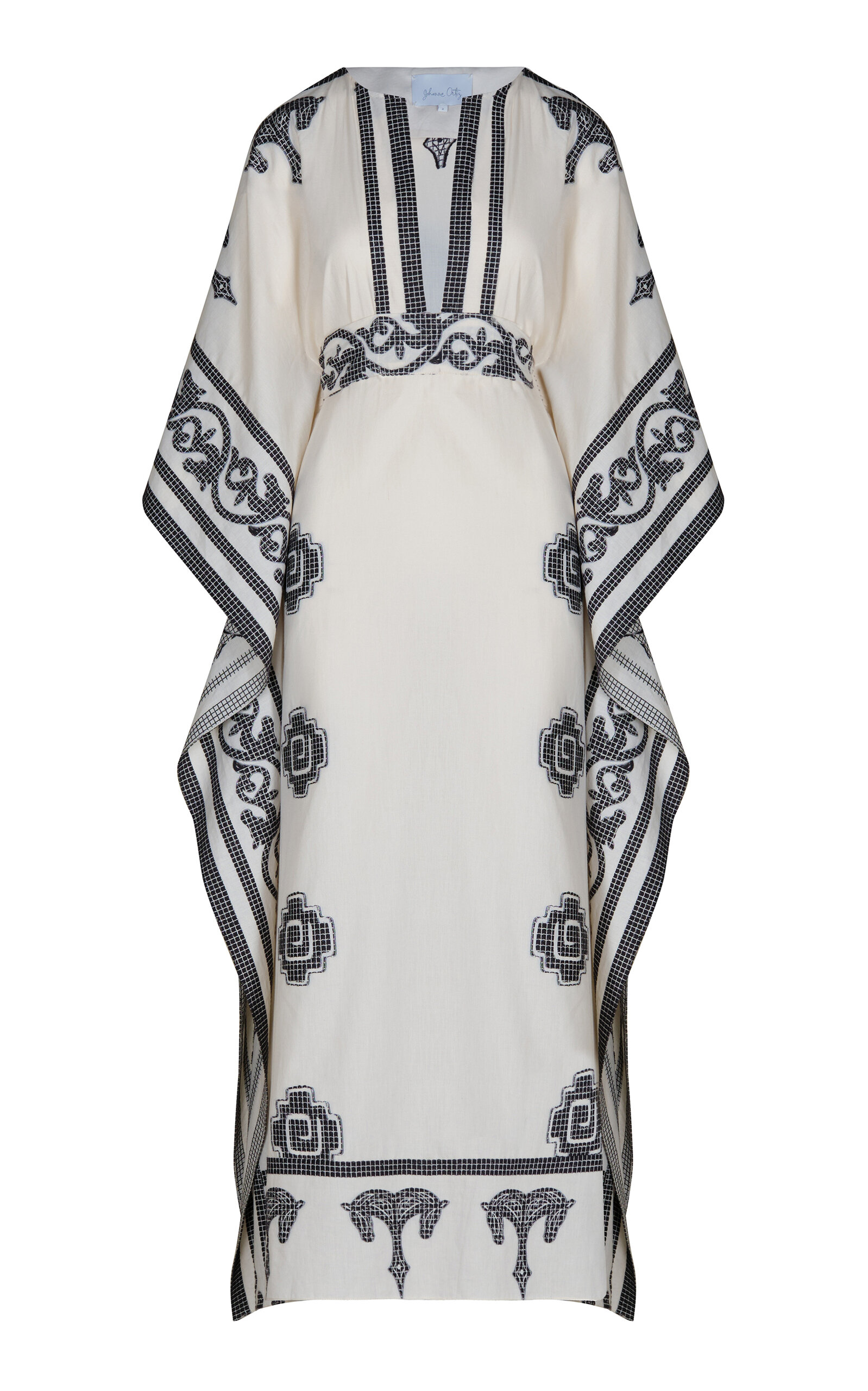 Johanna Ortiz Boating Embroidered Cotton Caftan Maxi Dress In Black,white