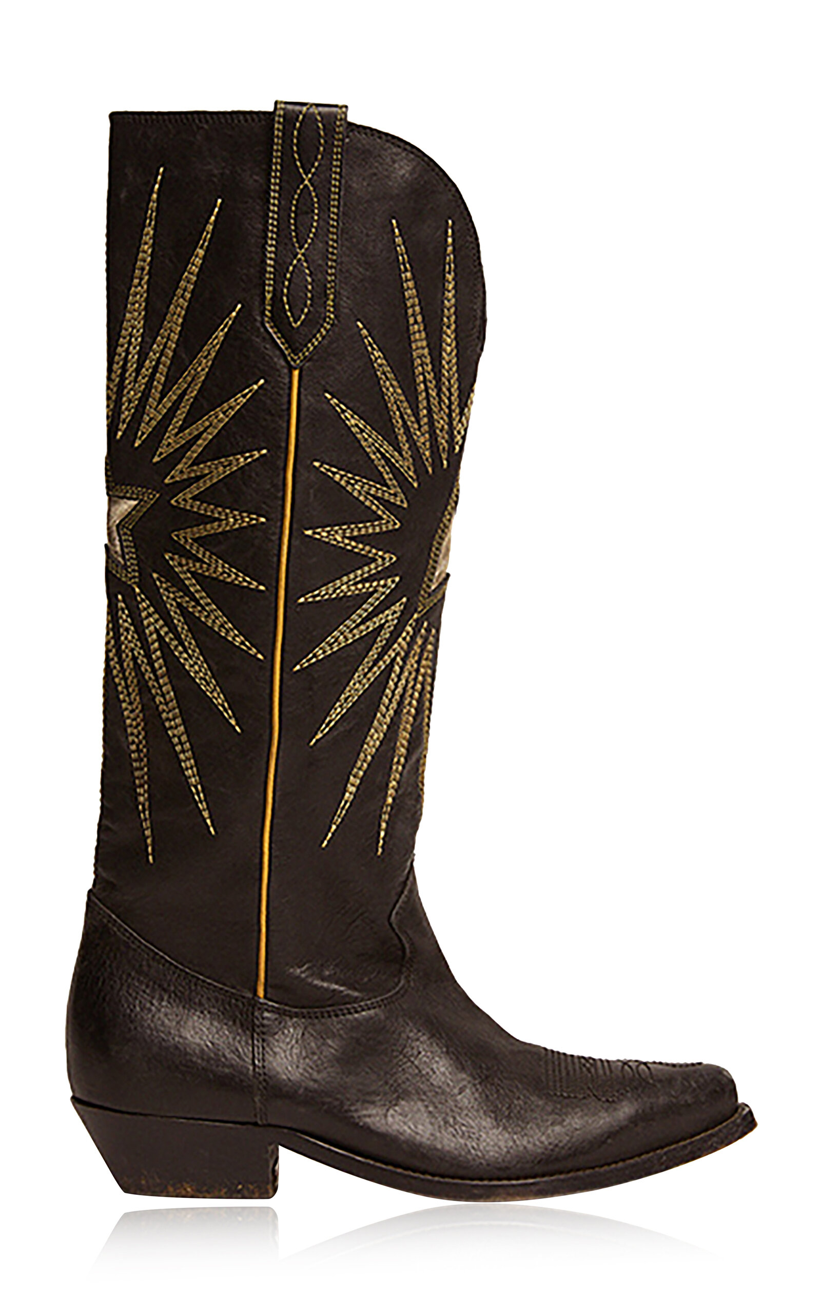 Golden Goose Wish Star Embroidered Leather Boot In Black