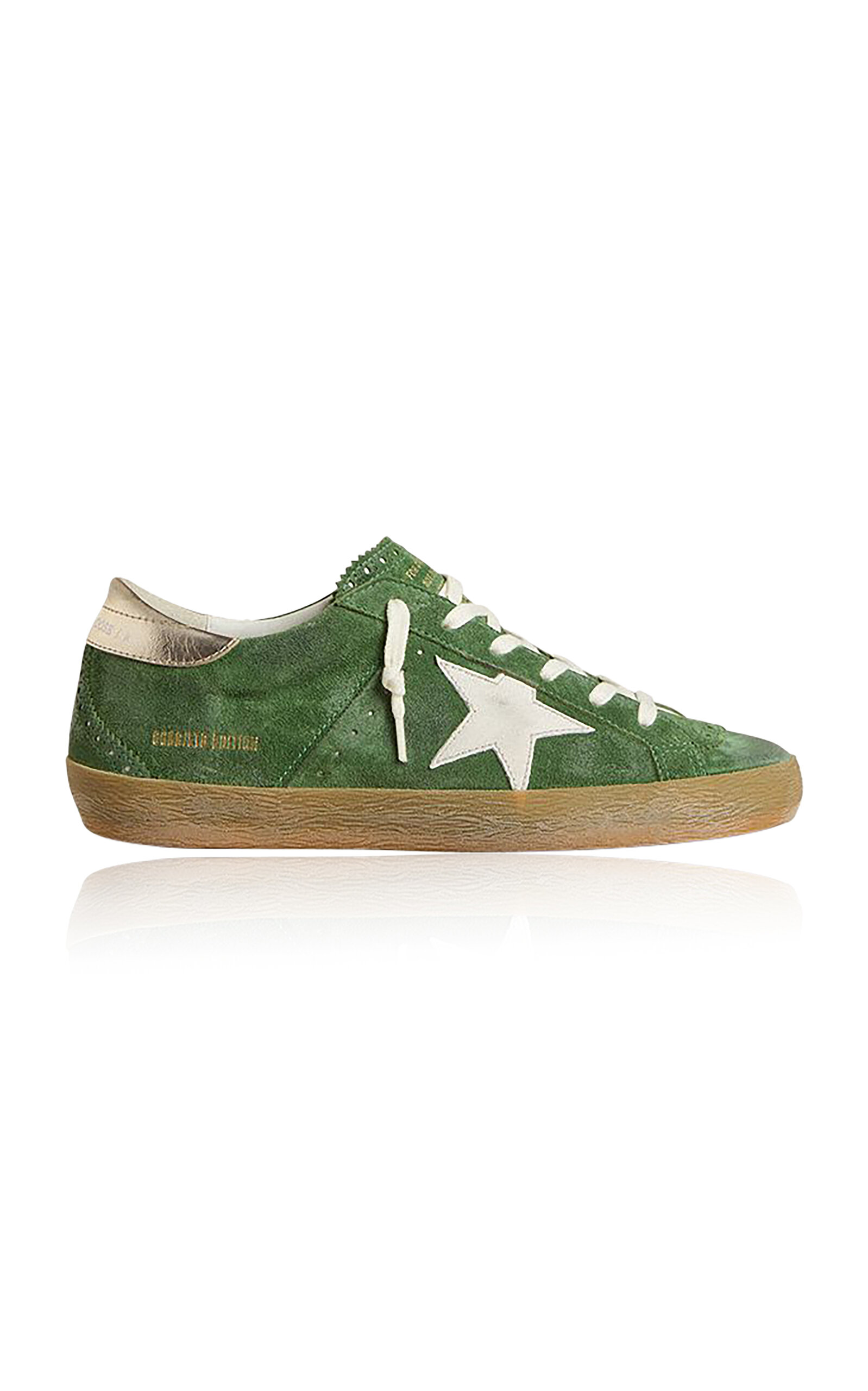 Golden Goose Super-star Distressed Suede And Metallic Leather Sneakers In Green
