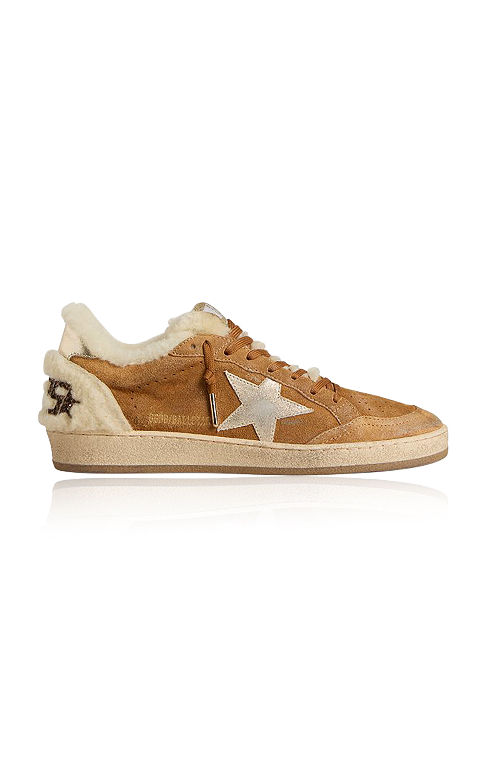 Golden Goose Ball Star Suede Shearling Sneaker In Brown