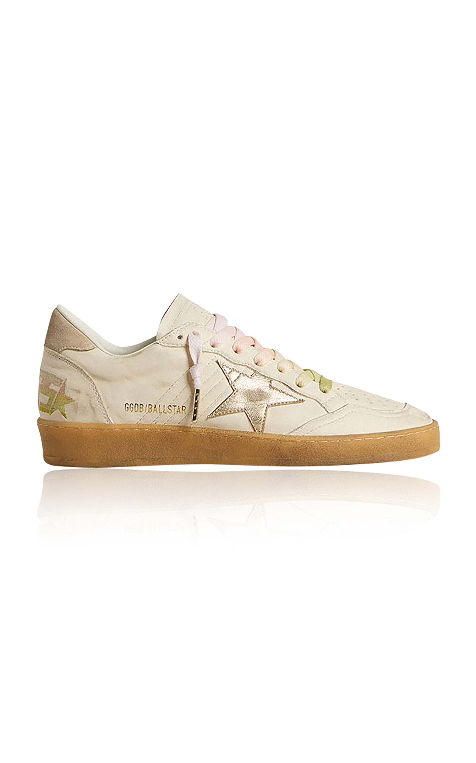 Golden Goose Ball Star Sneakers In Leather With Laminated Star And Suede Heel Tab Shoes In White
