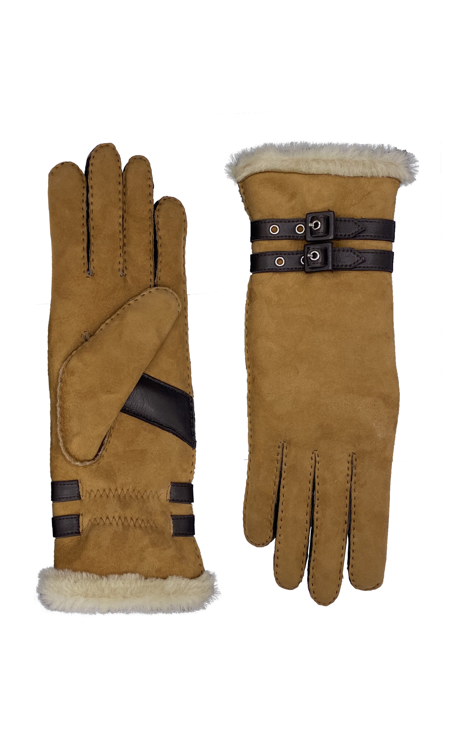 Agnelle Bombera Leather-Trimmed Shearling Gloves - Women's Clothing